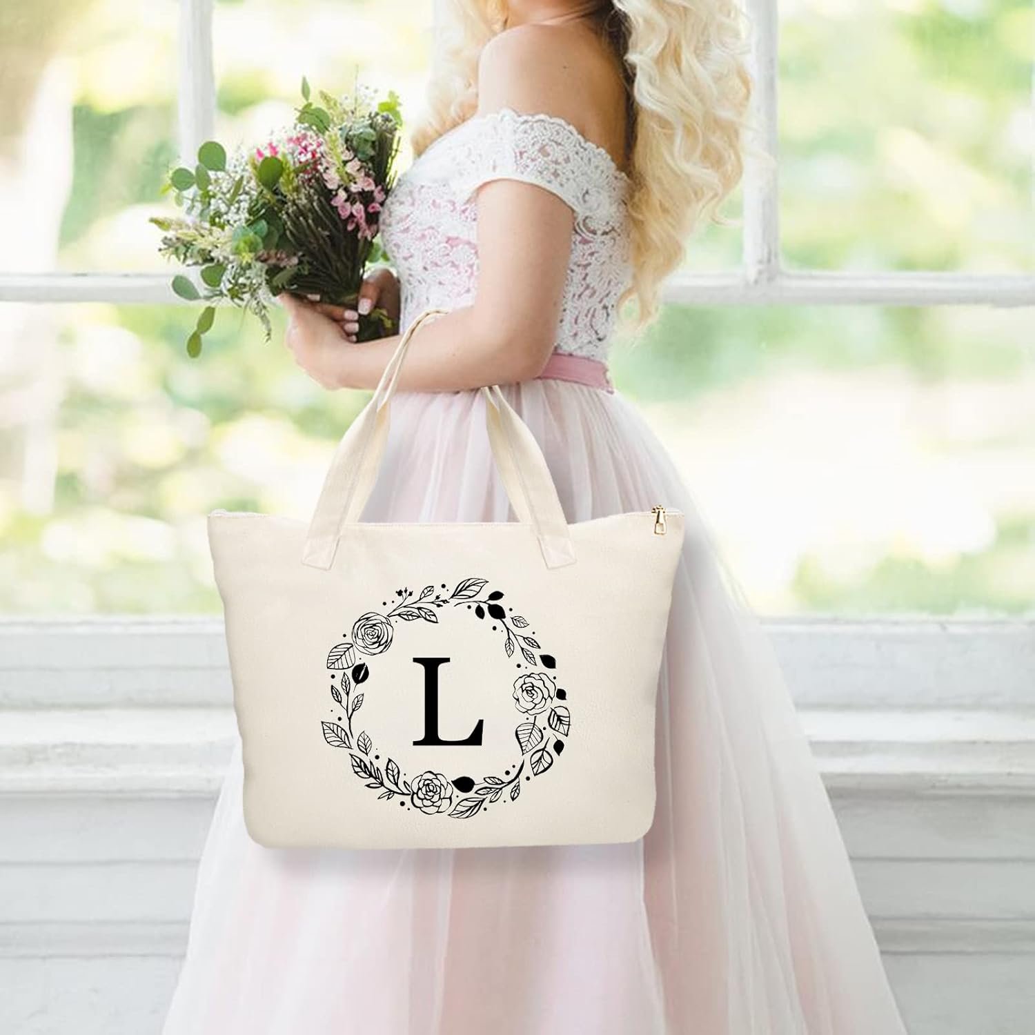 Produttore di Borse Tote in Canvas con Logo Personalizzato Cerniera Tasca Interna e Borsa Trucco in Marchio Bianco Regali Ideali per Donne Mamme Insegnanti Amiche Damigelle