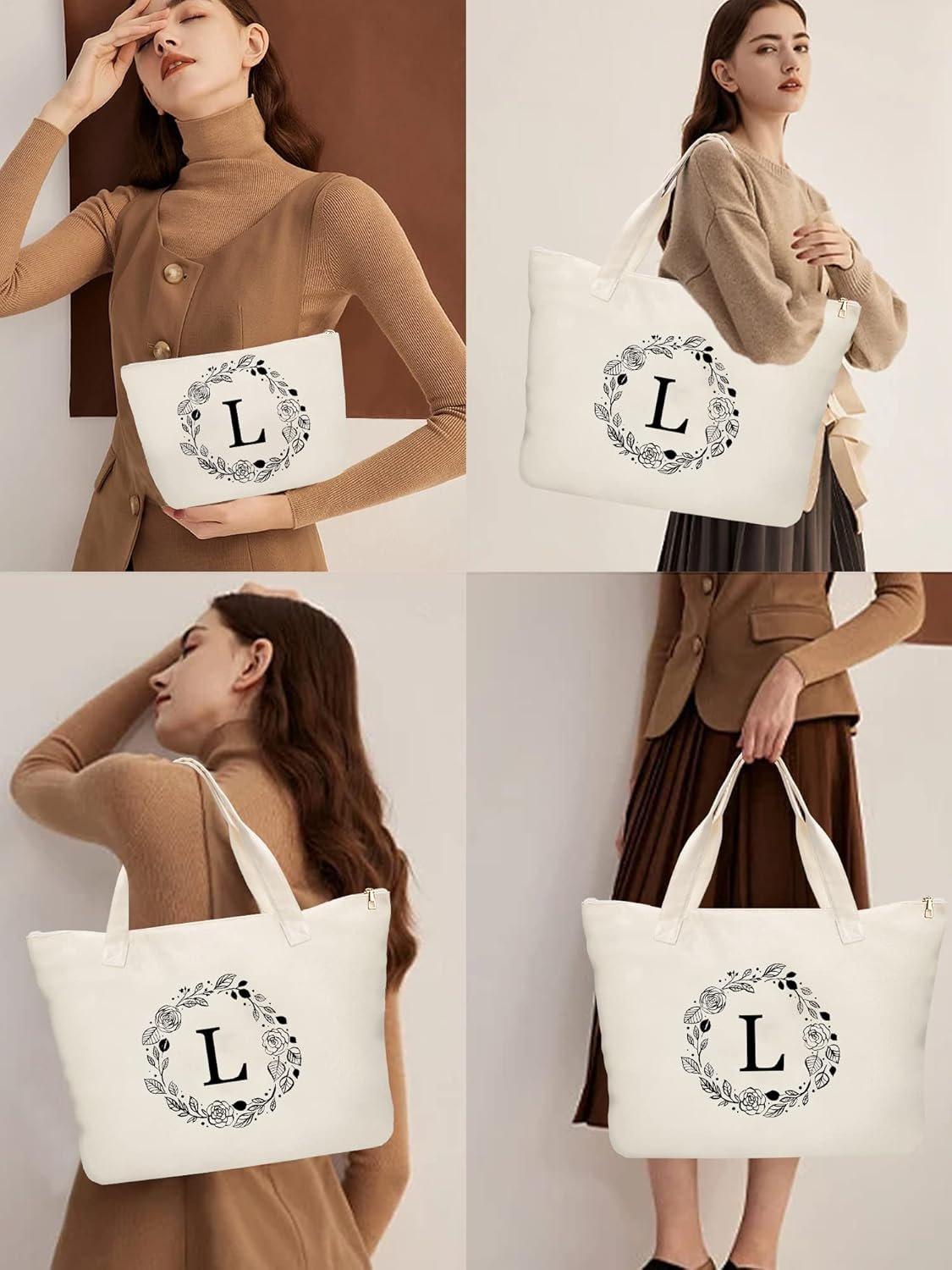 Produttore di Borse Tote in Canvas con Logo Personalizzato Cerniera Tasca Interna e Borsa Trucco in Marchio Bianco Regali Ideali per Donne Mamme Insegnanti Amiche Damigelle