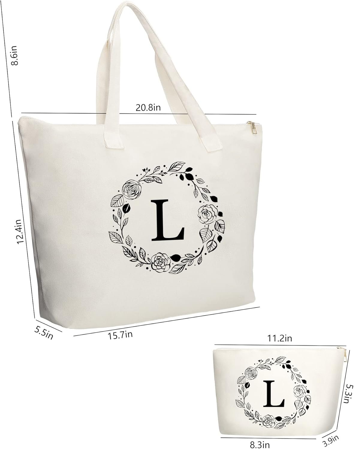 Produttore di Borse Tote in Canvas con Logo Personalizzato Cerniera Tasca Interna e Borsa Trucco in Marchio Bianco Regali Ideali per Donne Mamme Insegnanti Amiche Damigelle