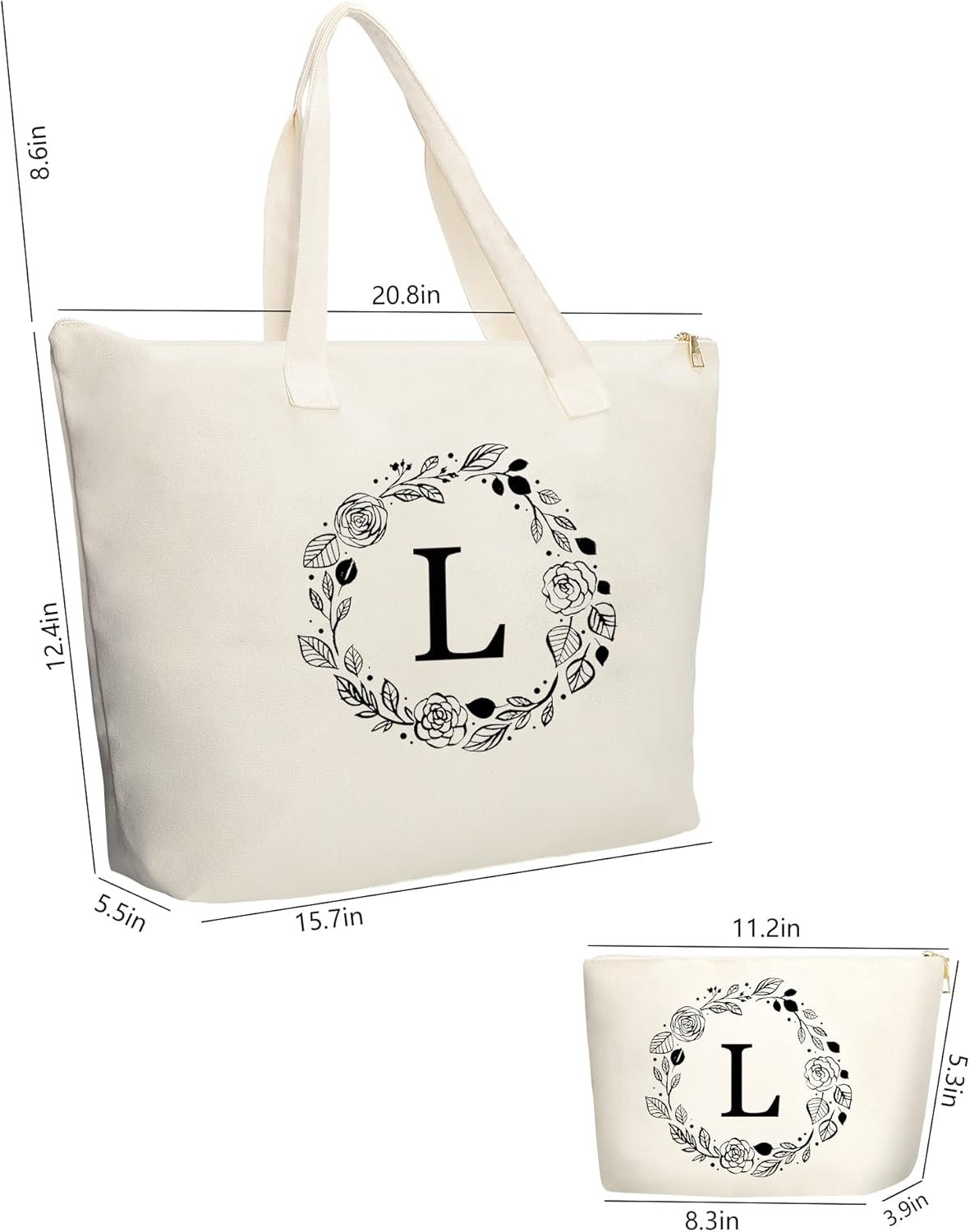 Produttore di Borse Tote in Canvas con Logo Personalizzato Cerniera Tasca Interna e Borsa Trucco in Marchio Bianco Regali Ideali per Donne Mamme Insegnanti Amiche Damigelle