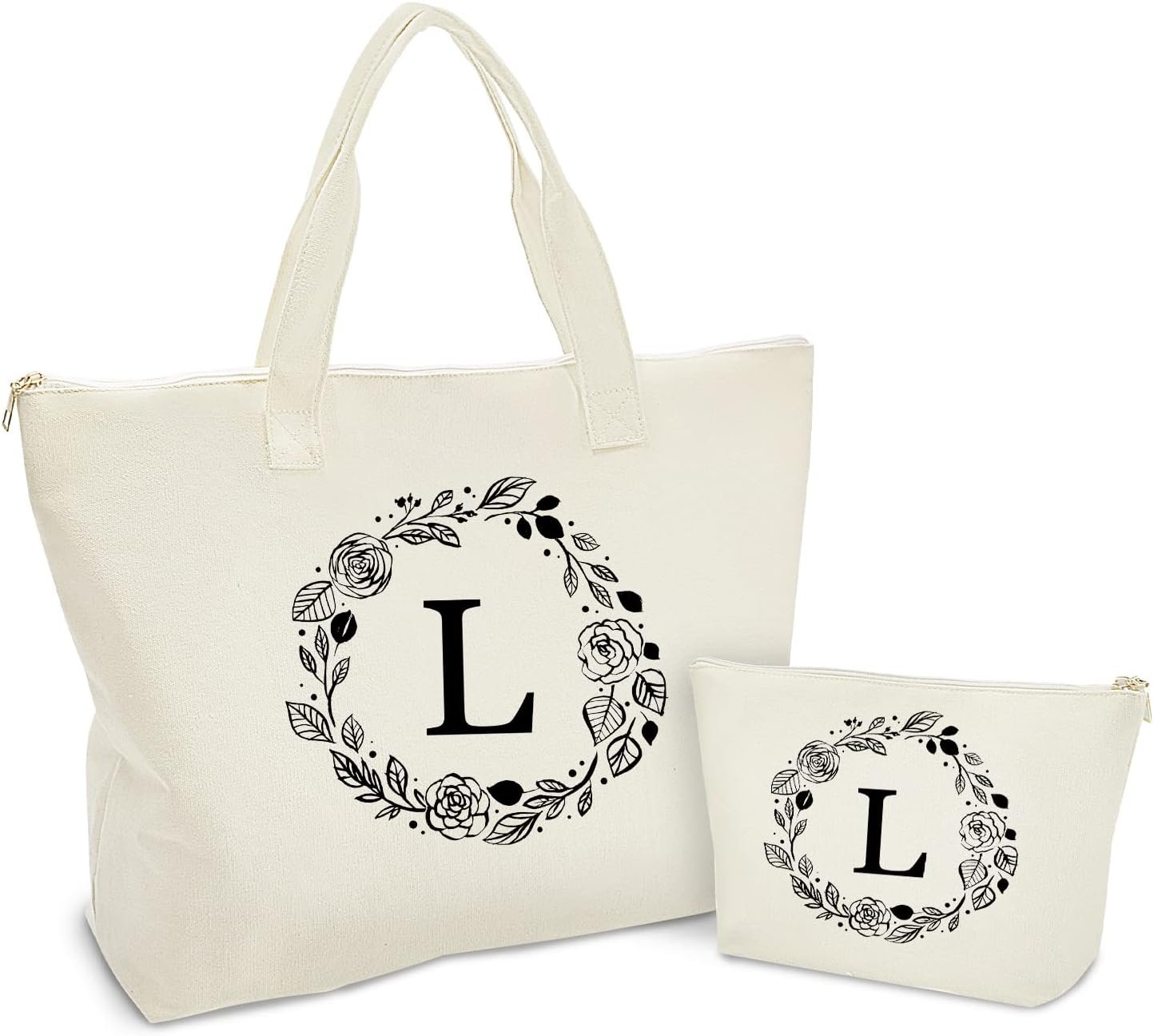 Produttore di Borse Tote in Canvas con Logo Personalizzato Cerniera Tasca Interna e Borsa Trucco in Marchio Bianco Regali Ideali per Donne Mamme Insegnanti Amiche Damigelle
