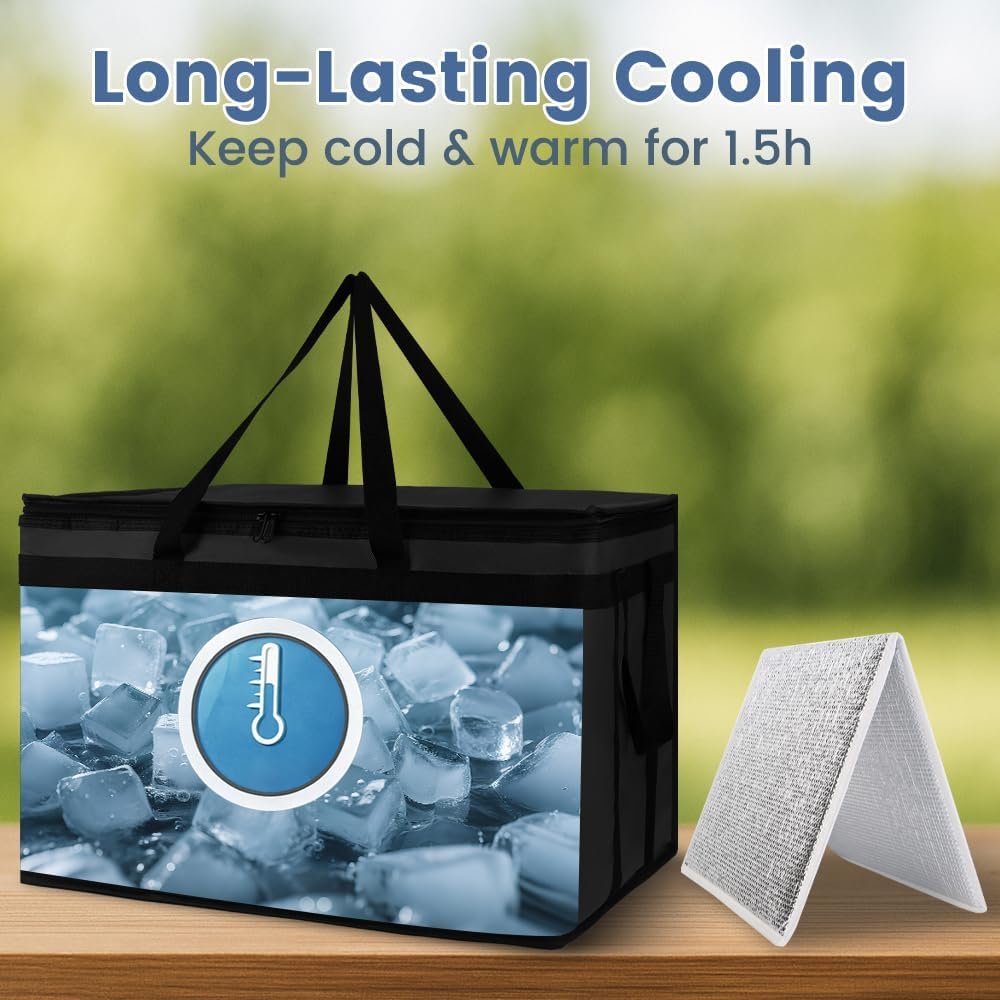 Logo Personalizzato Borsa Termica Isolante per Consegne Cibo e Portabevande con Fondo Rigido XXX-Large Borse Pizza Delivery Commerciale Marchio Bianco Catering Grocery Trasporto Surgelati Mantiene Freddo Caldo Produttore