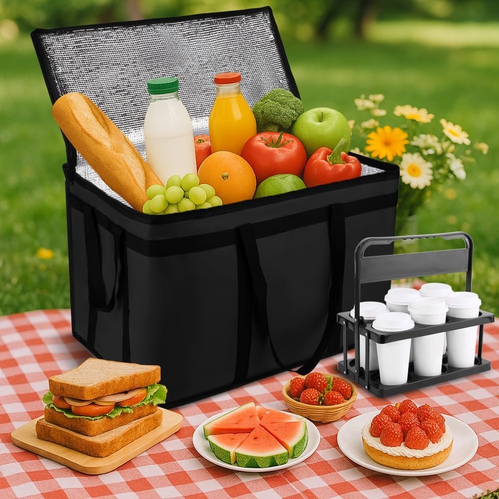 Logo Personalizzato Borsa Termica Isolante per Consegne Cibo e Portabevande con Fondo Rigido XXX-Large Borse Pizza Delivery Commerciale Marchio Bianco Catering Grocery Trasporto Surgelati Mantiene Freddo Caldo Produttore