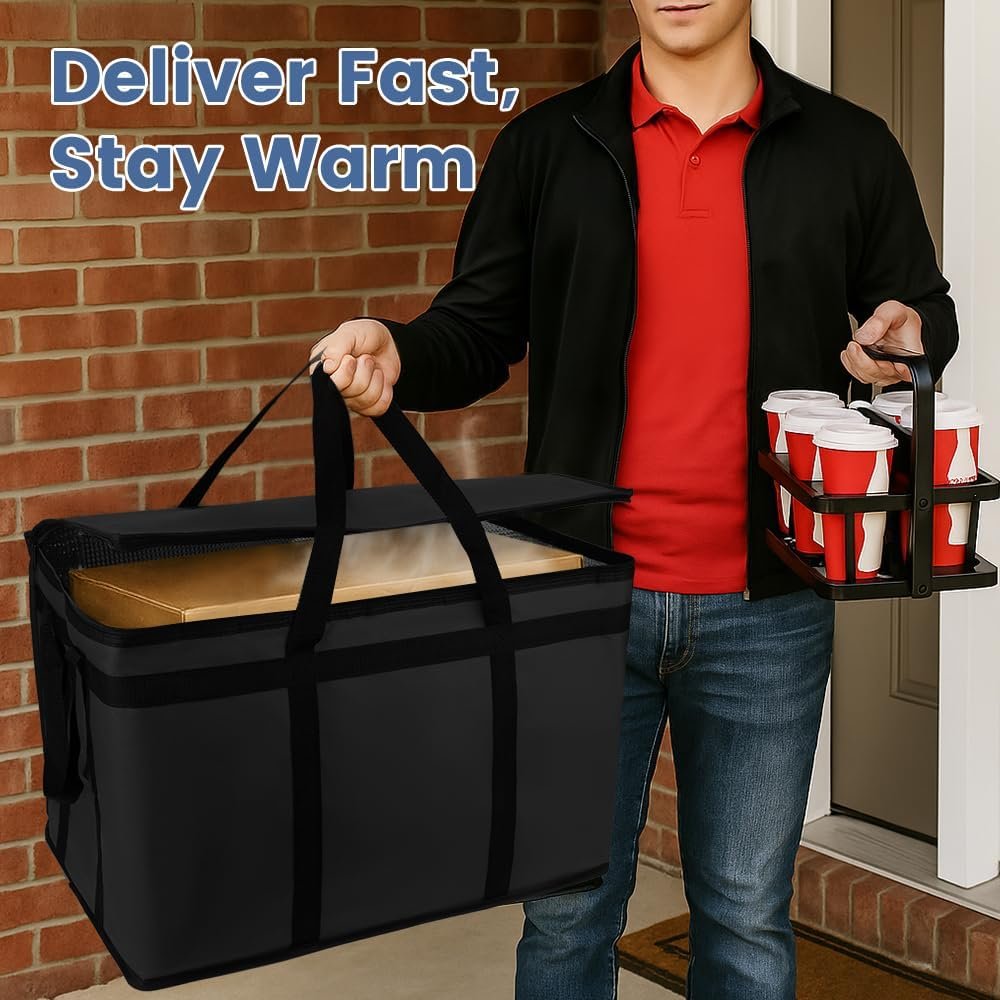 Logo Personalizzato Borsa Termica Isolante per Consegne Cibo e Portabevande con Fondo Rigido XXX-Large Borse Pizza Delivery Commerciale Marchio Bianco Catering Grocery Trasporto Surgelati Mantiene Freddo Caldo Produttore