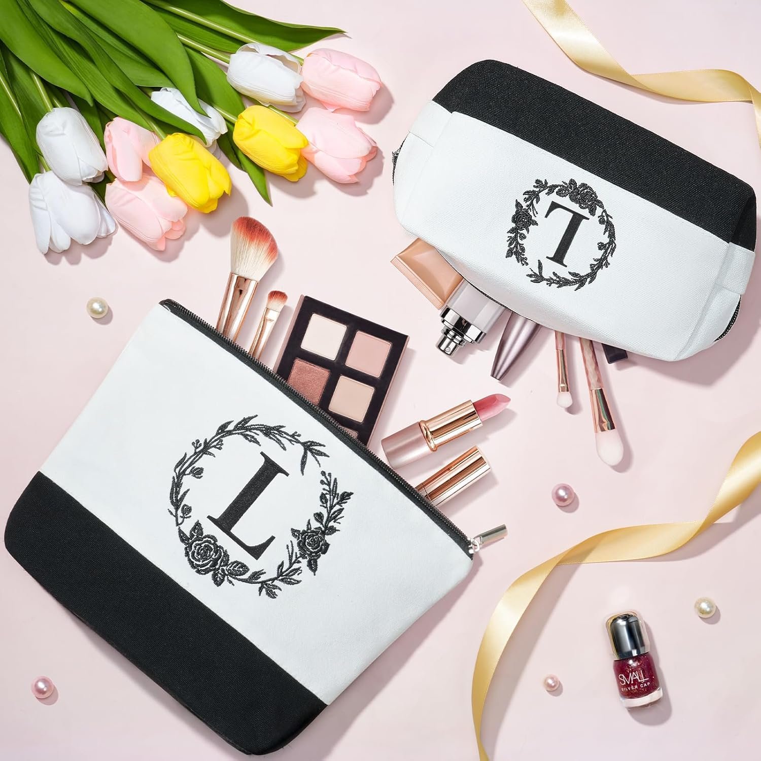 Fornitore Borse Tote Canvas con Iniziali e Borsa Trucco Monogrammata con Cerniera Spiaggia per Donna Regali Pasqua Festa della Mamma Compleanno per Mamme Sorelle Migliori Amiche Insegnanti con Logo Personalizzato Marchio Bianco