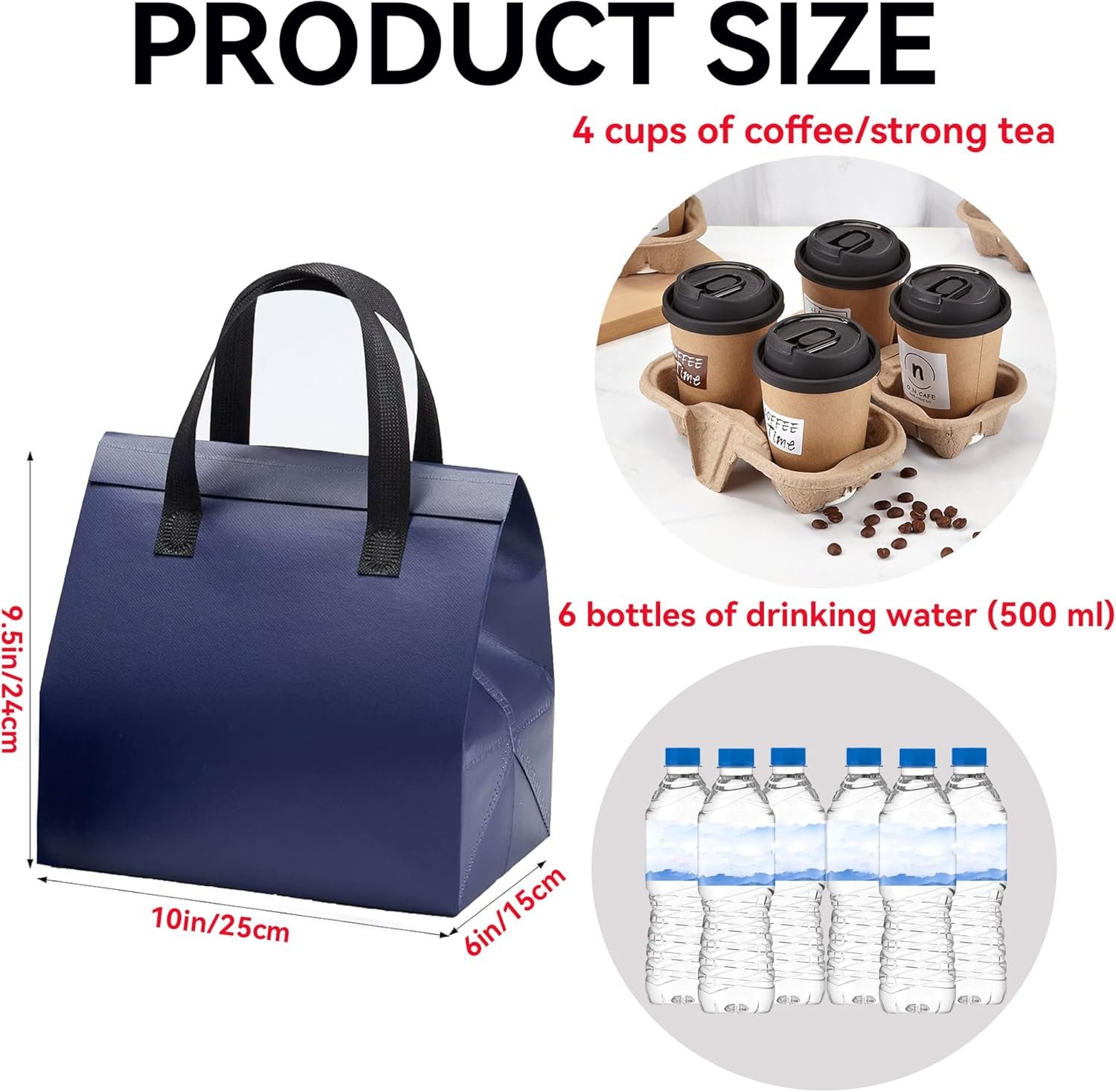 Fornitore 100 pz Buste Termiche Isolate per Asporto Monouso con Logo Personalizzato per Caffè Tè al Latte Frutti di Mare Pizza Ristoranti Negozi Alimentari Marchio Bianco 9.5 x 6 x 10 In (Blu Navy)