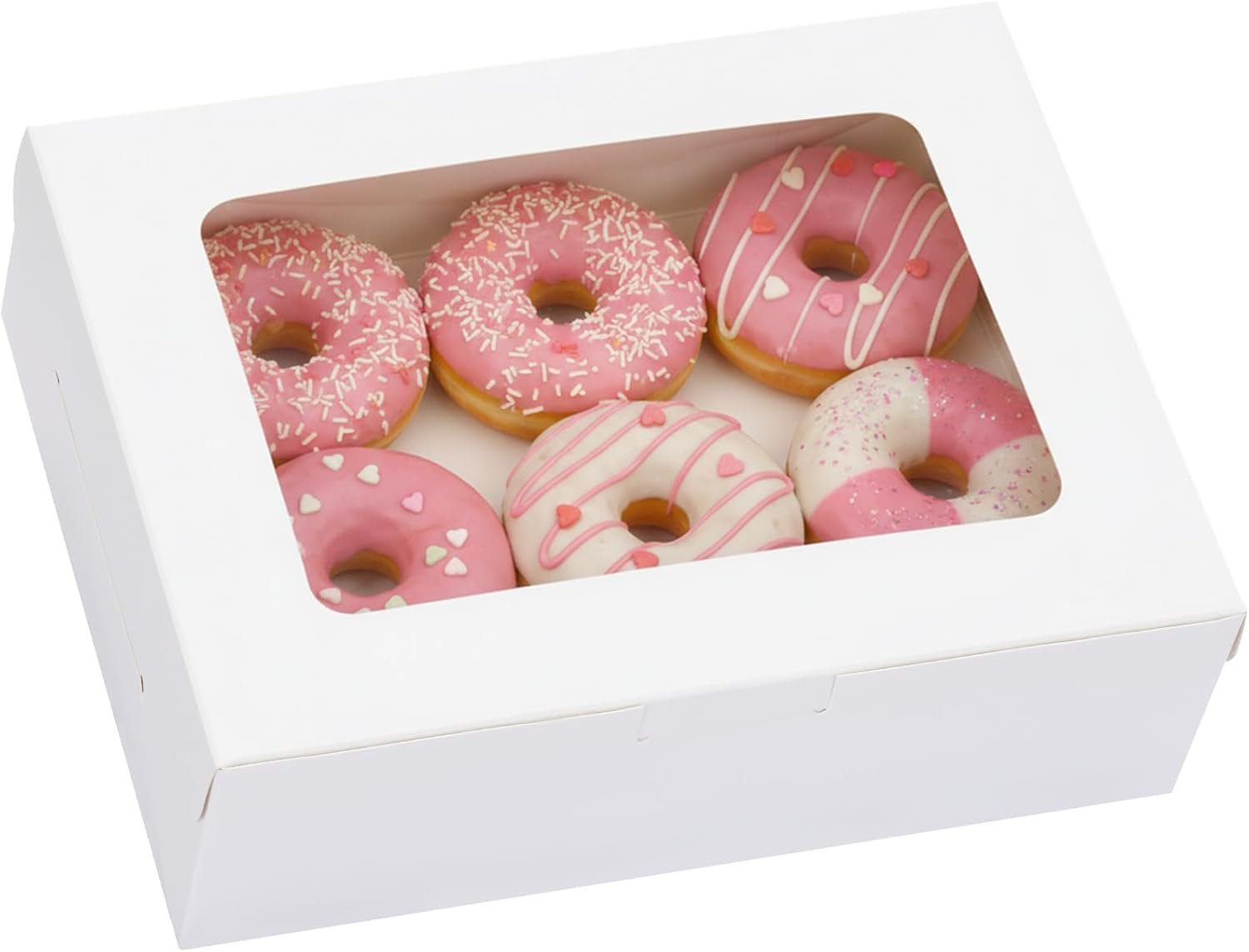 Produttore di Scatole per Pasticceria con Finestra 12 Pz 8x6x2.5 Pollici Logo Personalizzato per Biscotti Fragole al Cioccolato Ciambelle Cupcakes Muffins e Dessert Marchio Bianco