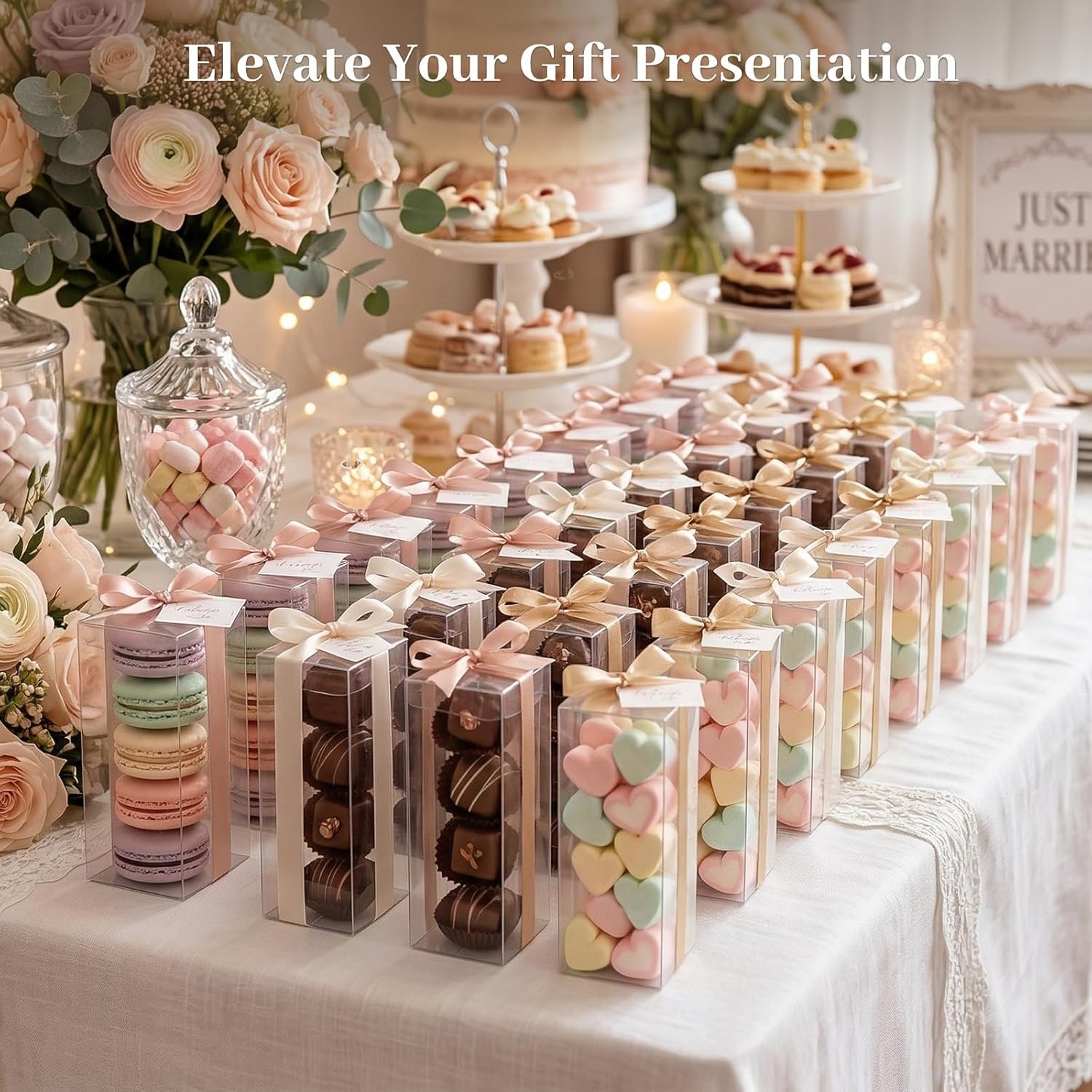 Marchio Bianco 26 Pezzi Scatole Trasparenti Macaron 2x2x6 Pollici dal Fornitore Contenitori Plastica Alti con Guanti per Cake Pops Fragole Bomboniere Matrimonio Festa Logo Personalizzato