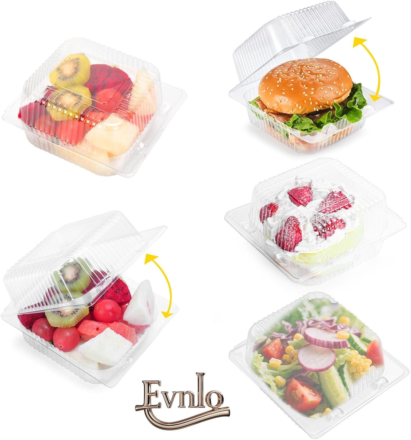 Marchio Bianco Contenitori Plastica Trasparente con Coperchi 100 Pezzi Usa e Getta Rinforzati Clamshell Logo Personalizzato per Sandwich Fette Torta Dessert Hamburger Insalata Pasticceria Frutta Takeaway dalla Fabbrica