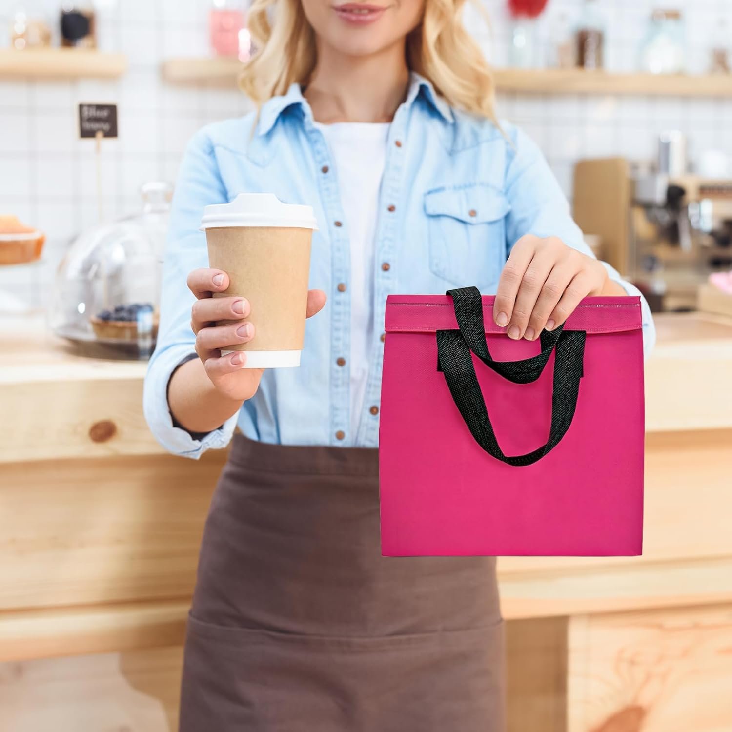Marchio Bianco 120 Pezzi Borse Termiche Isolate per Asporto Delivery Isolamento Termico Cibi Caldi Freddi Pizza Caffè Tè al Latte Cooler Bag Catering Ristoranti Picnic con Logo Personalizzato 24x24x15 cm (9.5x9.5x6 in) dalla Fabbrica
