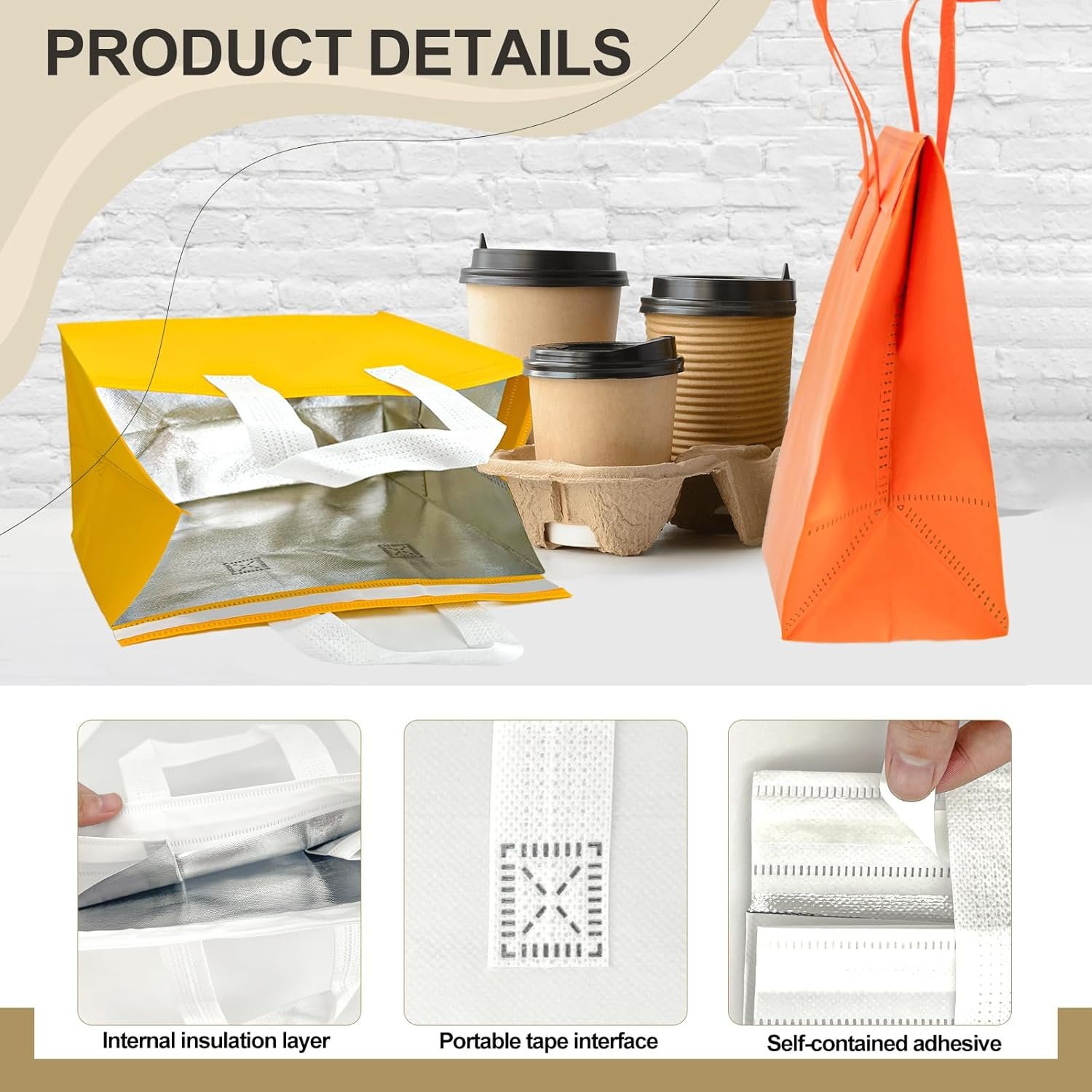 Marchio Bianco 120 Pezzi Borse Termiche Isolate per Asporto Delivery Isolamento Termico Cibi Caldi Freddi Pizza Caffè Tè al Latte Cooler Bag Catering Ristoranti Picnic con Logo Personalizzato 24x24x15 cm (9.5x9.5x6 in) dalla Fabbrica