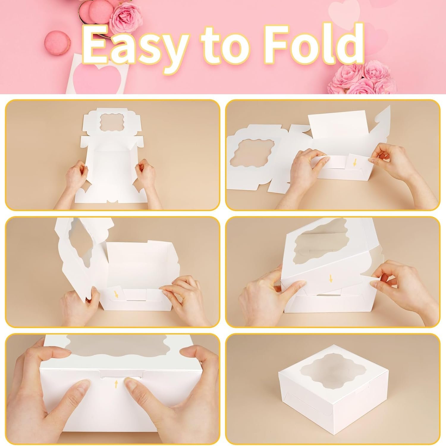 Logo Personalizzato Scatole Biscotti con Finestra 12 Pezzi 6×6×3 Pollici del Fornitore Bianco con Adesivi per Pasticceria Dolci Mini Torte Donut Prodotti da Forno Marchio Bianco