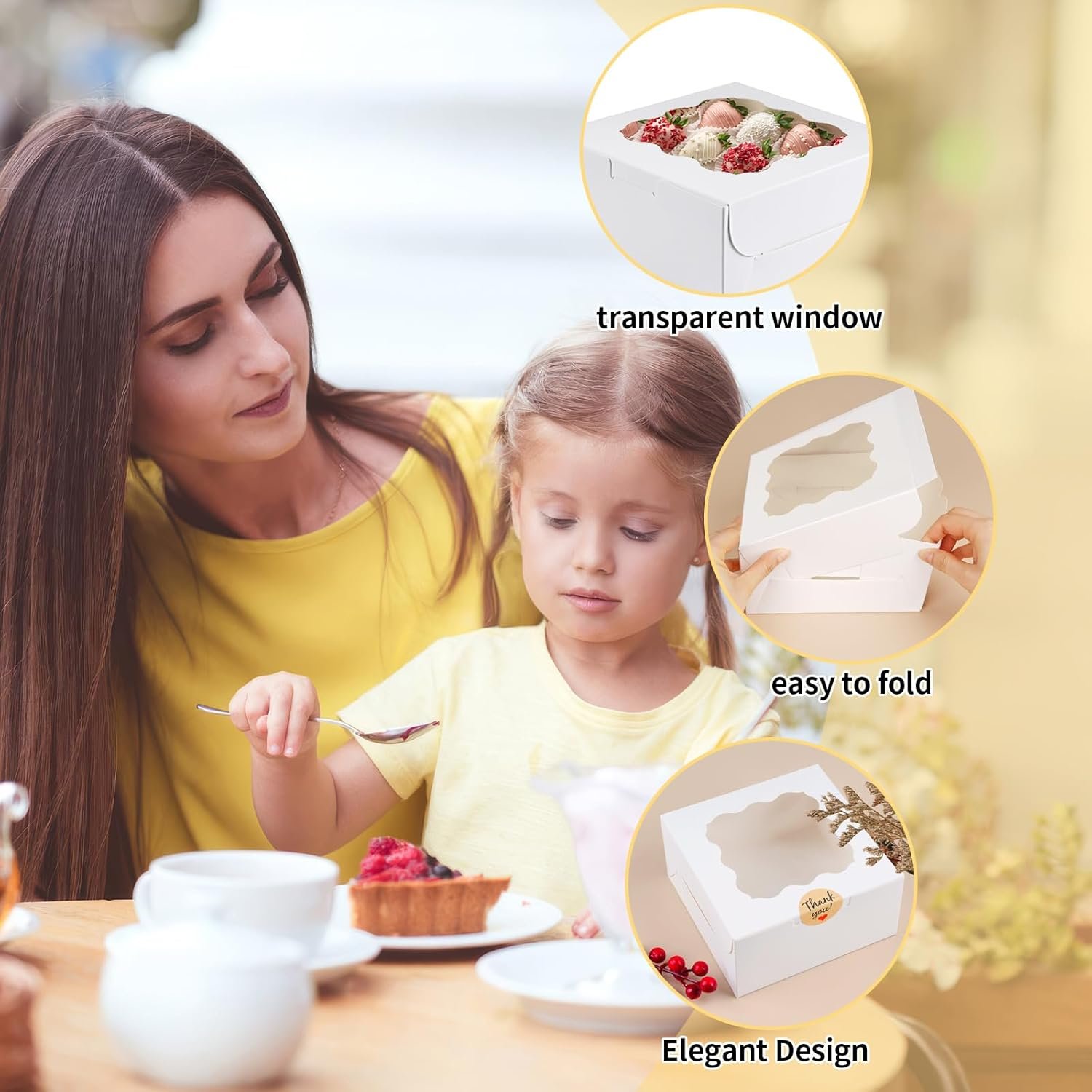 Logo Personalizzato Scatole Biscotti con Finestra 12 Pezzi 6×6×3 Pollici del Fornitore Bianco con Adesivi per Pasticceria Dolci Mini Torte Donut Prodotti da Forno Marchio Bianco