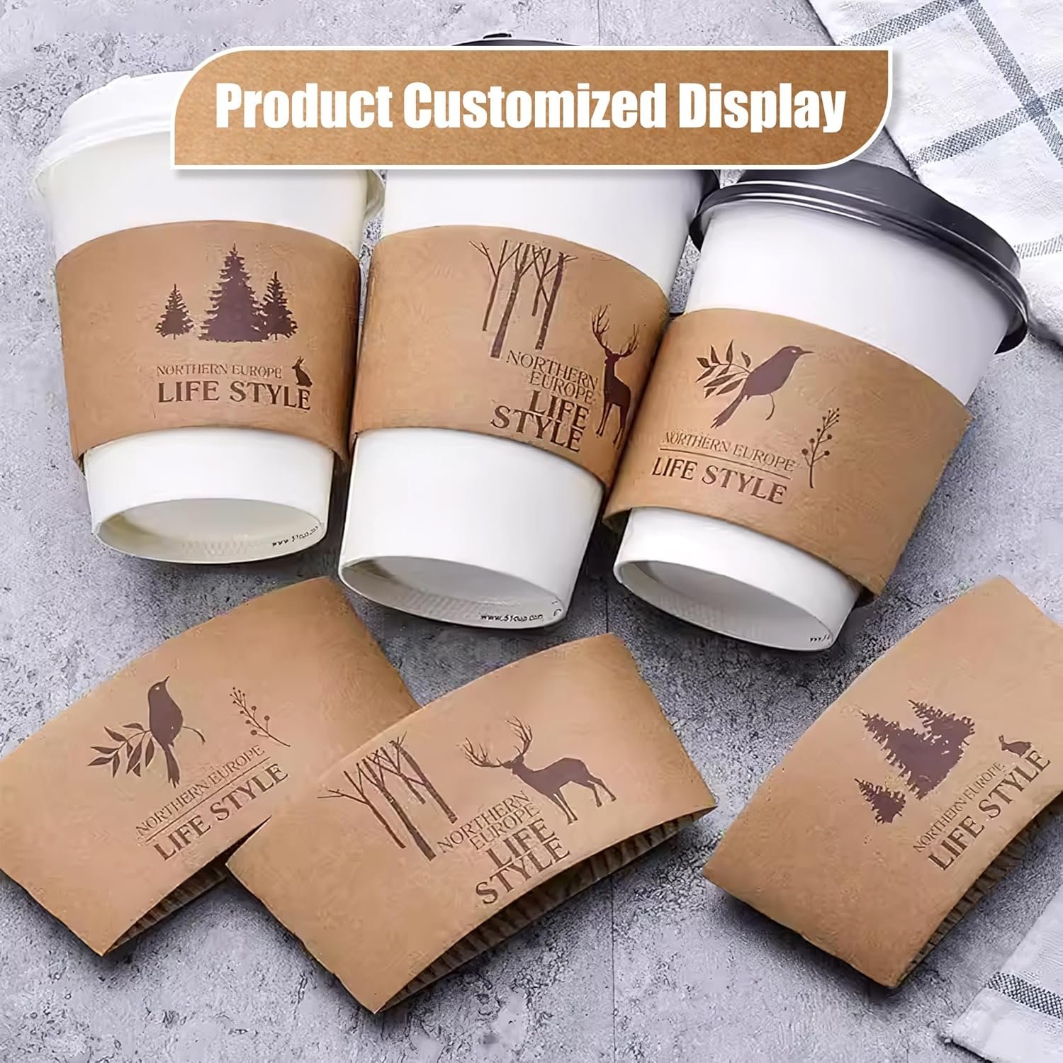 Produttore Manicotti Tazze Caffè con Logo Personalizzato Carta Corrugata per 10-20 oz Bianco Marrone 20-300 Pz Marchio Bianco