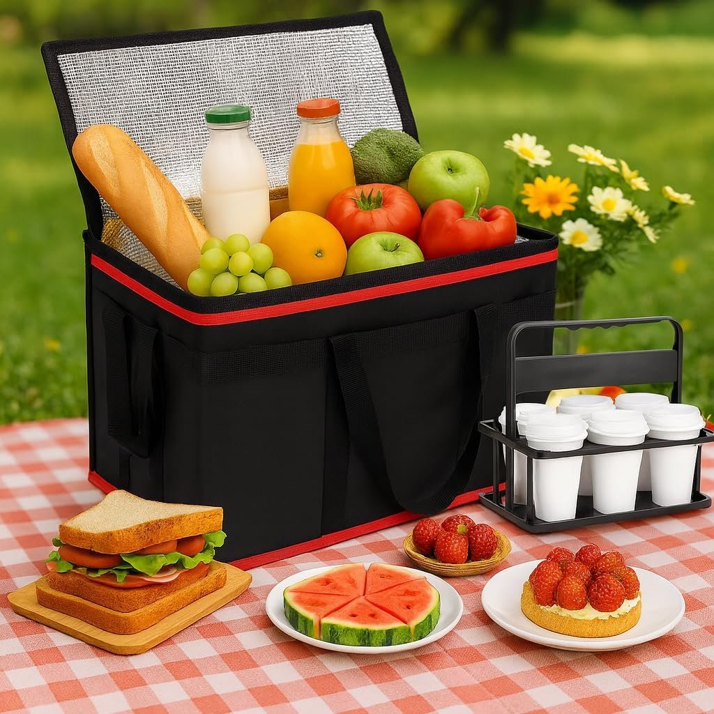 Logo Personalizzato Borsa Termica Isolante XXXL con Fondo Rigido e Portabevande 6 Tazze Professionale per Consegne Pizza Catering Commerciale Marchio Bianco dal Produttore