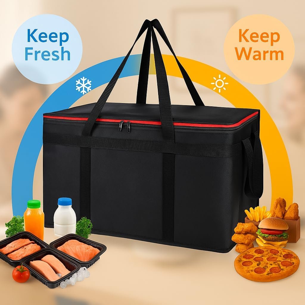 Logo Personalizzato Borsa Termica Isolante XXXL con Fondo Rigido e Portabevande 6 Tazze Professionale per Consegne Pizza Catering Commerciale Marchio Bianco dal Produttore