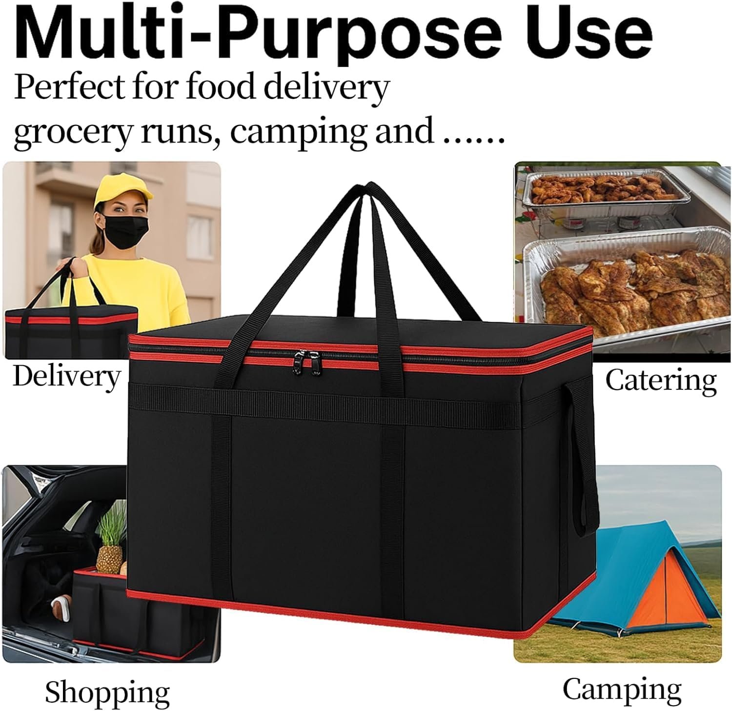 Logo Personalizzato Borsa Termica Isolante XXXL con Fondo Rigido e Portabevande 6 Tazze Professionale per Consegne Pizza Catering Commerciale Marchio Bianco dal Produttore