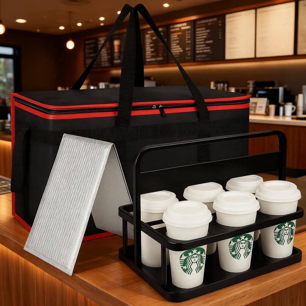 Logo Personalizzato Borsa Termica Isolante XXXL con Fondo Rigido e Portabevande 6 Tazze Professionale per Consegne Pizza Catering Commerciale Marchio Bianco dal Produttore
