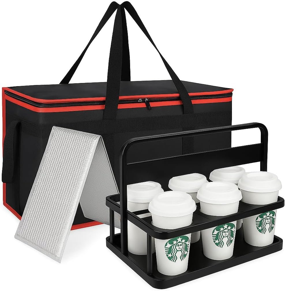 Logo Personalizzato Borsa Termica Isolante XXXL con Fondo Rigido e Portabevande 6 Tazze Professionale per Consegne Pizza Catering Commerciale Marchio Bianco dal Produttore