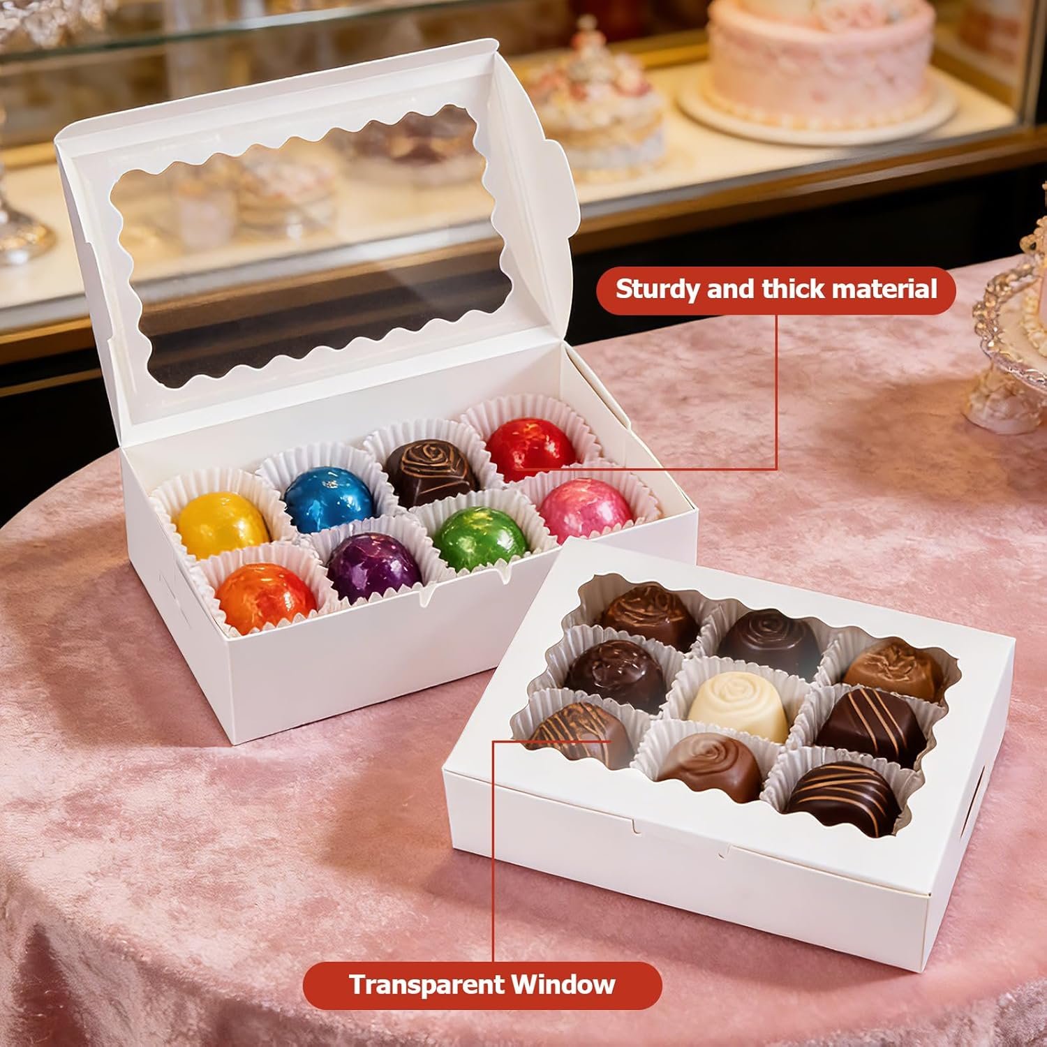 Logo Personalizzato Scatole per Biscotti con Finestra 20 pz 9x6x2.5 pollici Bianche per Dolci Pasticceria Donut Fragole Ricoperte Cioccolato dal Produttore Imballaggio Prodotti da Forno Marchio Bianco Regali Festivi