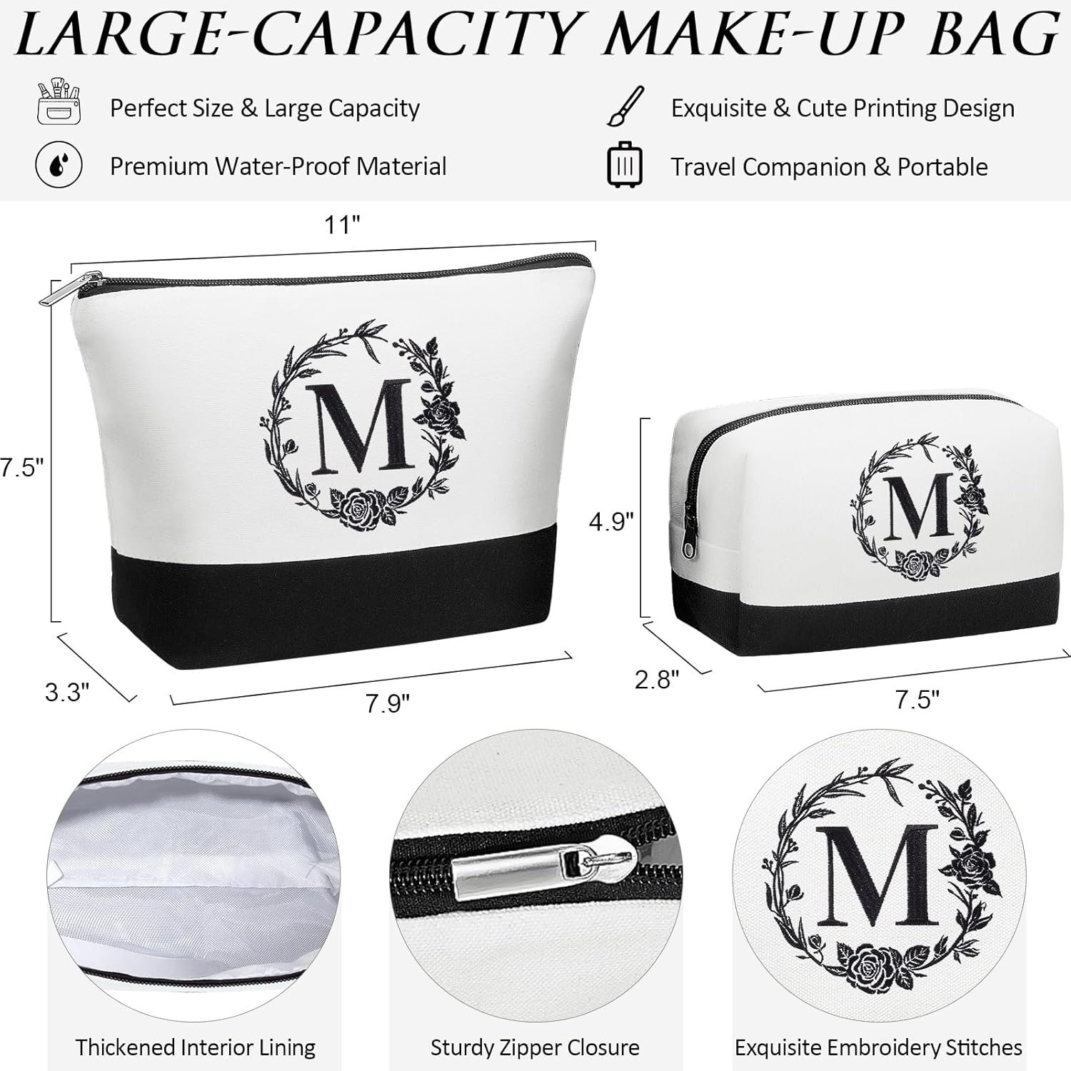 Produttore Borse Tote Canvas con Iniziali Personalizzate e Borsa Trucco Monogrammata con Cerniera Spiaggia Donne Marchio Bianco Regali Natale e Compleanno per Mamma Sorella Amica Fidanzata Moglie Figlia Insegnante con Logo Personalizzato