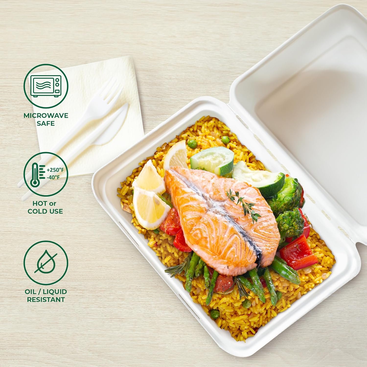 Logo Personalizzato Contenitori a Conchiglia con Coperchi [9x6 50-Pack] monouso biodegradabili in canna da zucchero per asporto in carta Marchio Bianco adatti microonde congelatore impilabili Fornitore