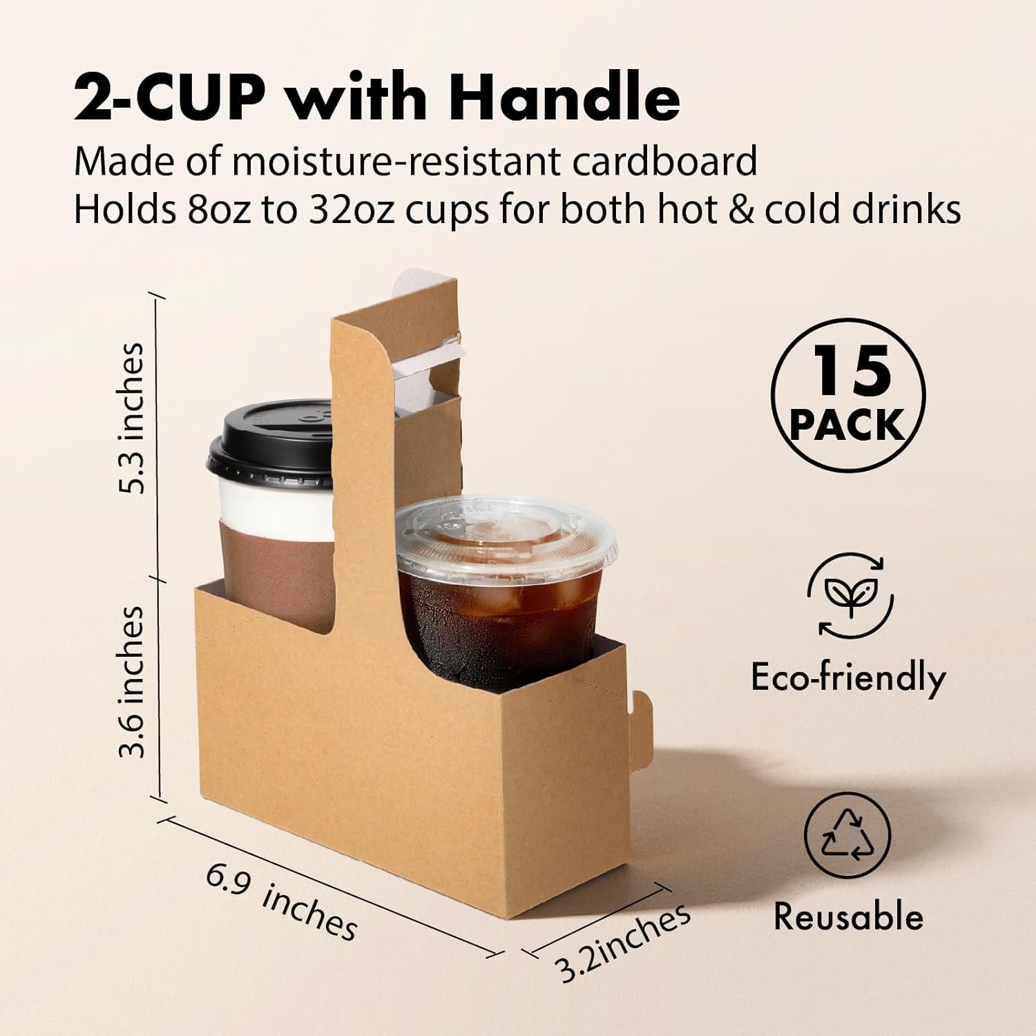 Logo personalizzato portabevande usa e getta con maniglia per 2 bicchieri 12-30 oz cartone kraft marchio bianco confezione da 15 fornitore caffè take away caldo freddo
