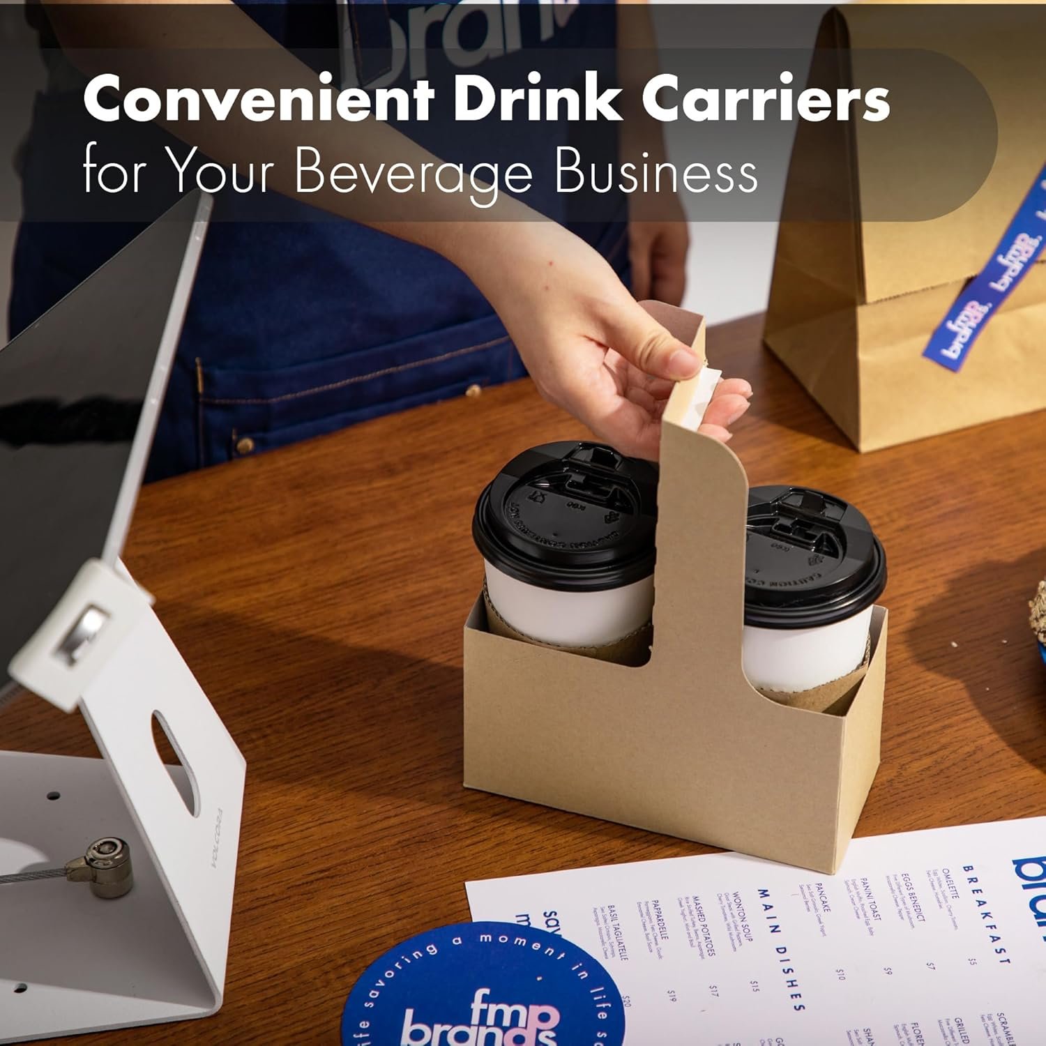 Logo personalizzato portabevande usa e getta con maniglia per 2 bicchieri 12-30 oz cartone kraft marchio bianco confezione da 15 fornitore caffè take away caldo freddo