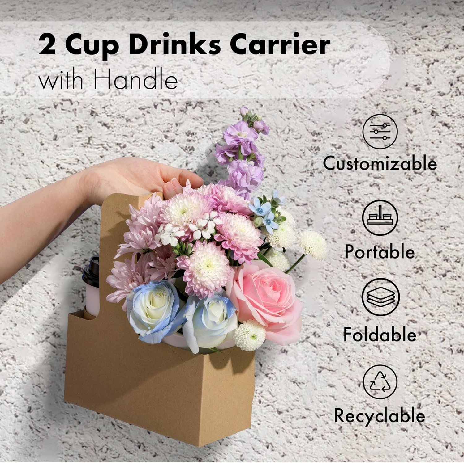 Logo personalizzato portabevande usa e getta con maniglia per 2 bicchieri 12-30 oz cartone kraft marchio bianco confezione da 15 fornitore caffè take away caldo freddo