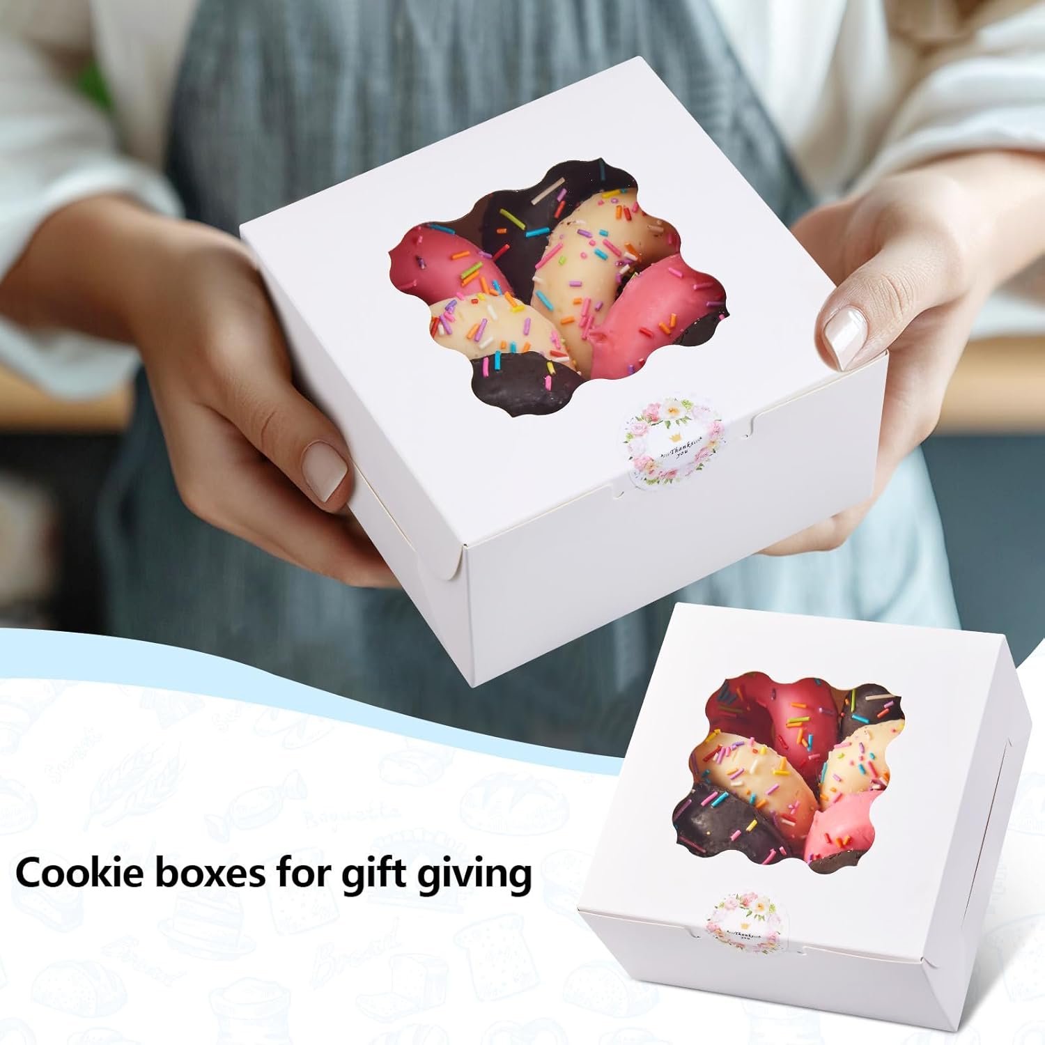 Logo Personalizzato Scatole Biscotti Bianche con Finestra 20 pz 6x6x3 pollici per Dolci Pasticceria Caramelle Tartufi Fragole Marchio Bianco da Fornitore
