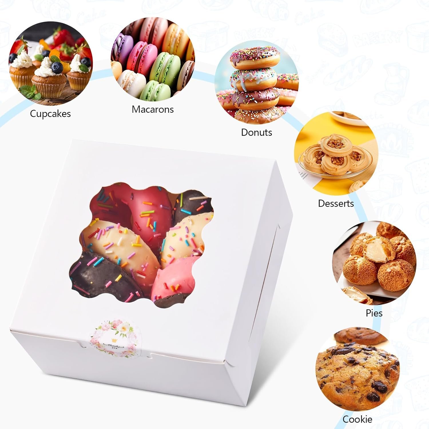 Logo Personalizzato Scatole Biscotti Bianche con Finestra 20 pz 6x6x3 pollici per Dolci Pasticceria Caramelle Tartufi Fragole Marchio Bianco da Fornitore