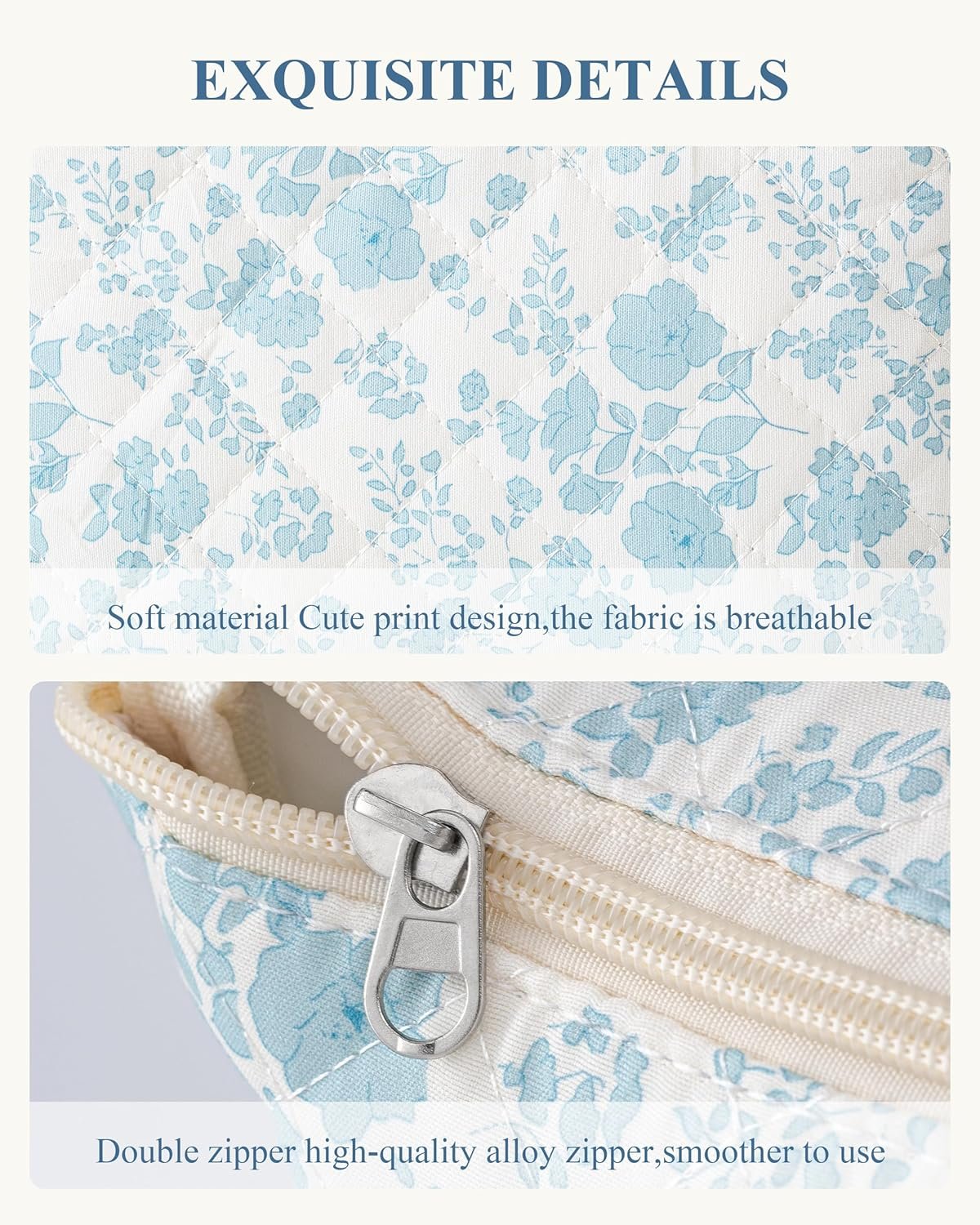 Logo Personalizzato Borsa Trucco Trapuntata Iniziale in Cotone Grande da Viaggio Floreale Coquette Marchio Bianco Borsa Cosmetici Pochette Toilette per Donne Ragazze Taglia S Produttore