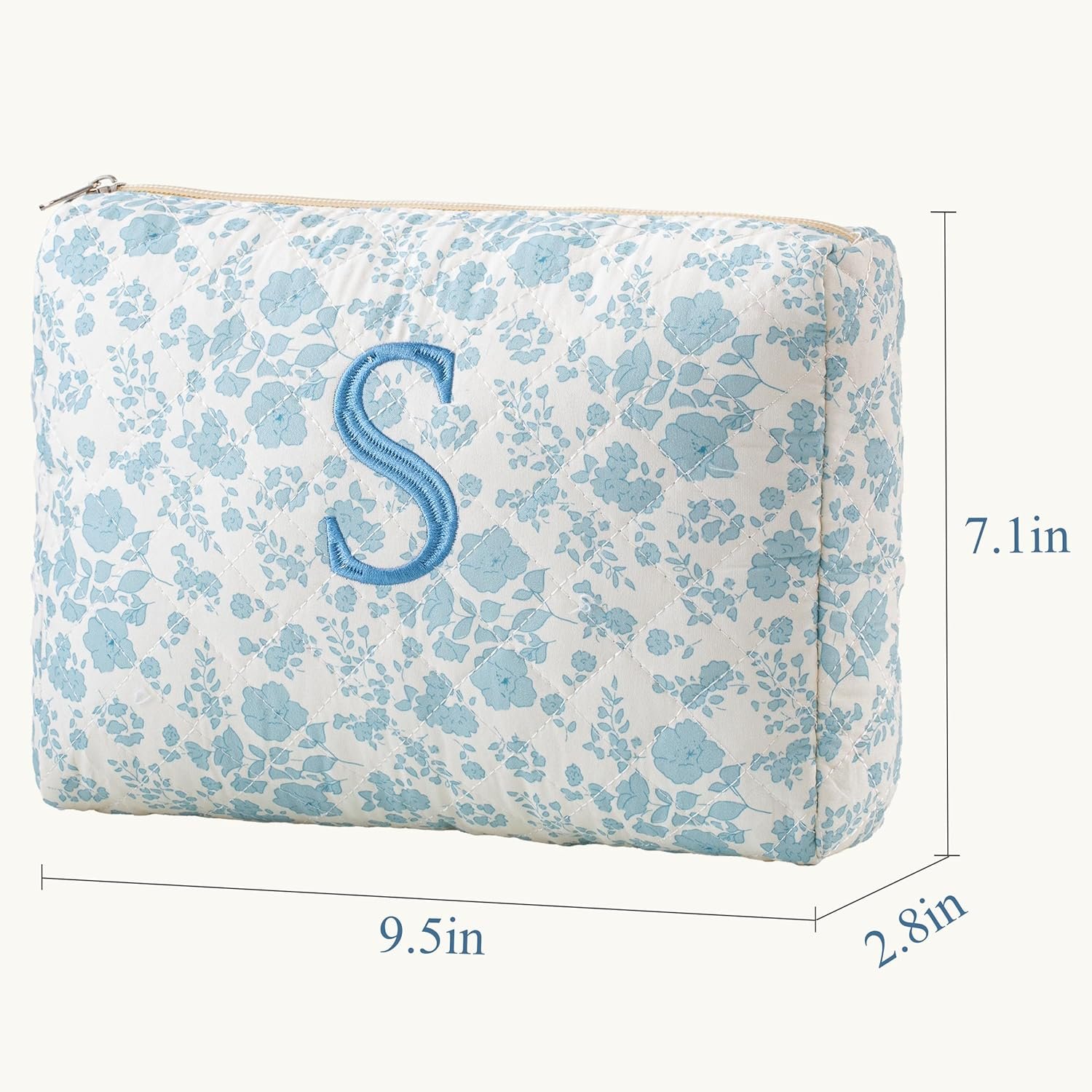 Logo Personalizzato Borsa Trucco Trapuntata Iniziale in Cotone Grande da Viaggio Floreale Coquette Marchio Bianco Borsa Cosmetici Pochette Toilette per Donne Ragazze Taglia S Produttore