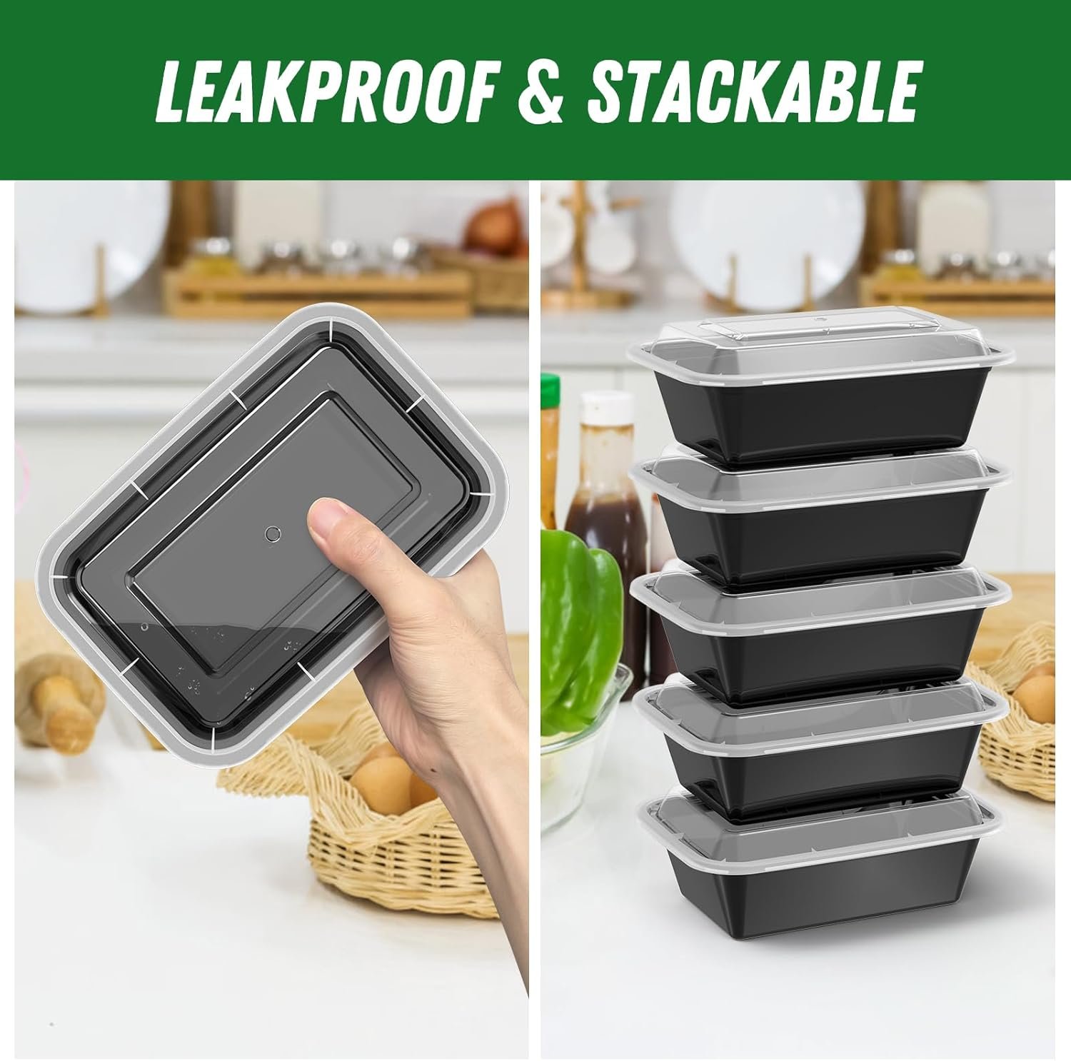 Logo Personalizzato Confezione da 50 (100 Pezzi) Contenitori Meal Prep da 24 oz Riutilizzabili con Coperchi Robusti a Tenuta Stagna Sicuri per Alimenti Adatti a Microonde Congelatore Lavastoviglie per Asporto e Conservazione Alimenti in Plastica Marchio Bianco dal Produttore