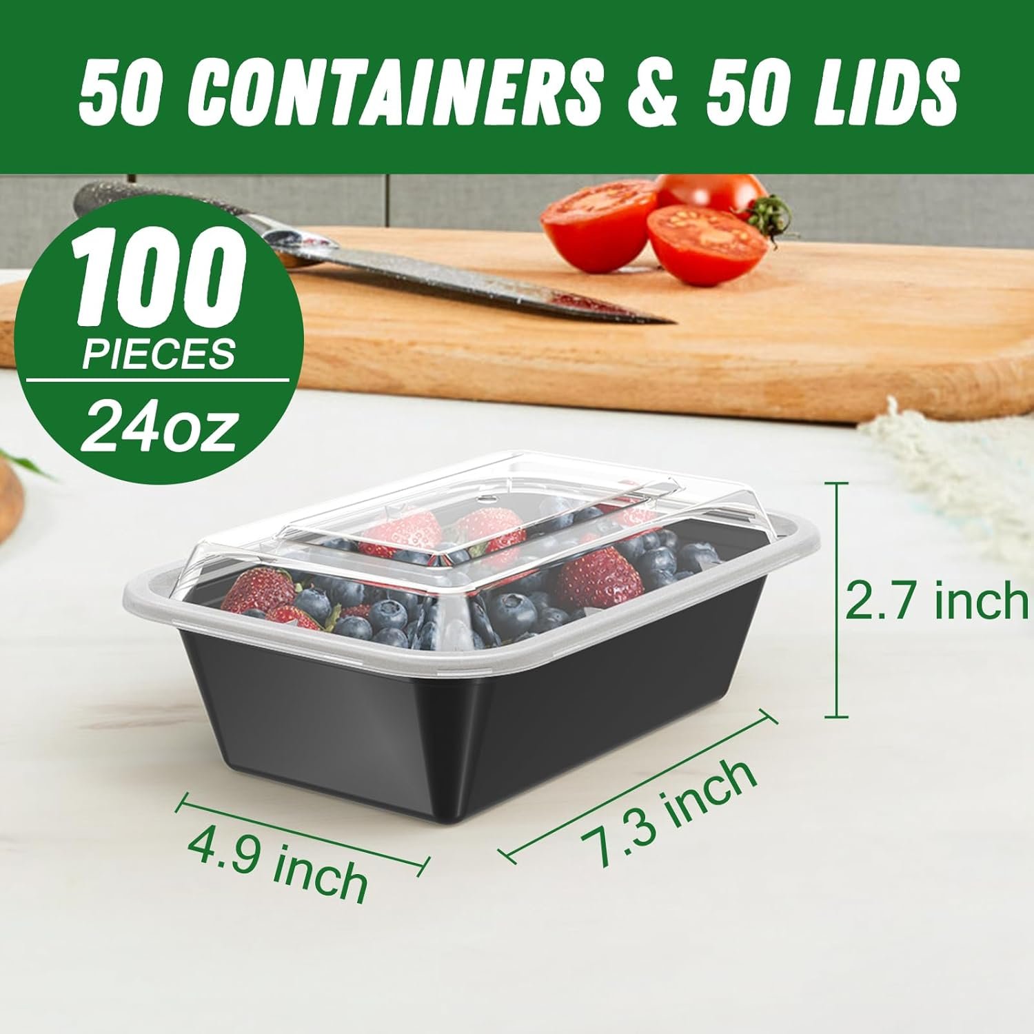 Logo Personalizzato Confezione da 50 (100 Pezzi) Contenitori Meal Prep da 24 oz Riutilizzabili con Coperchi Robusti a Tenuta Stagna Sicuri per Alimenti Adatti a Microonde Congelatore Lavastoviglie per Asporto e Conservazione Alimenti in Plastica Marchio Bianco dal Produttore