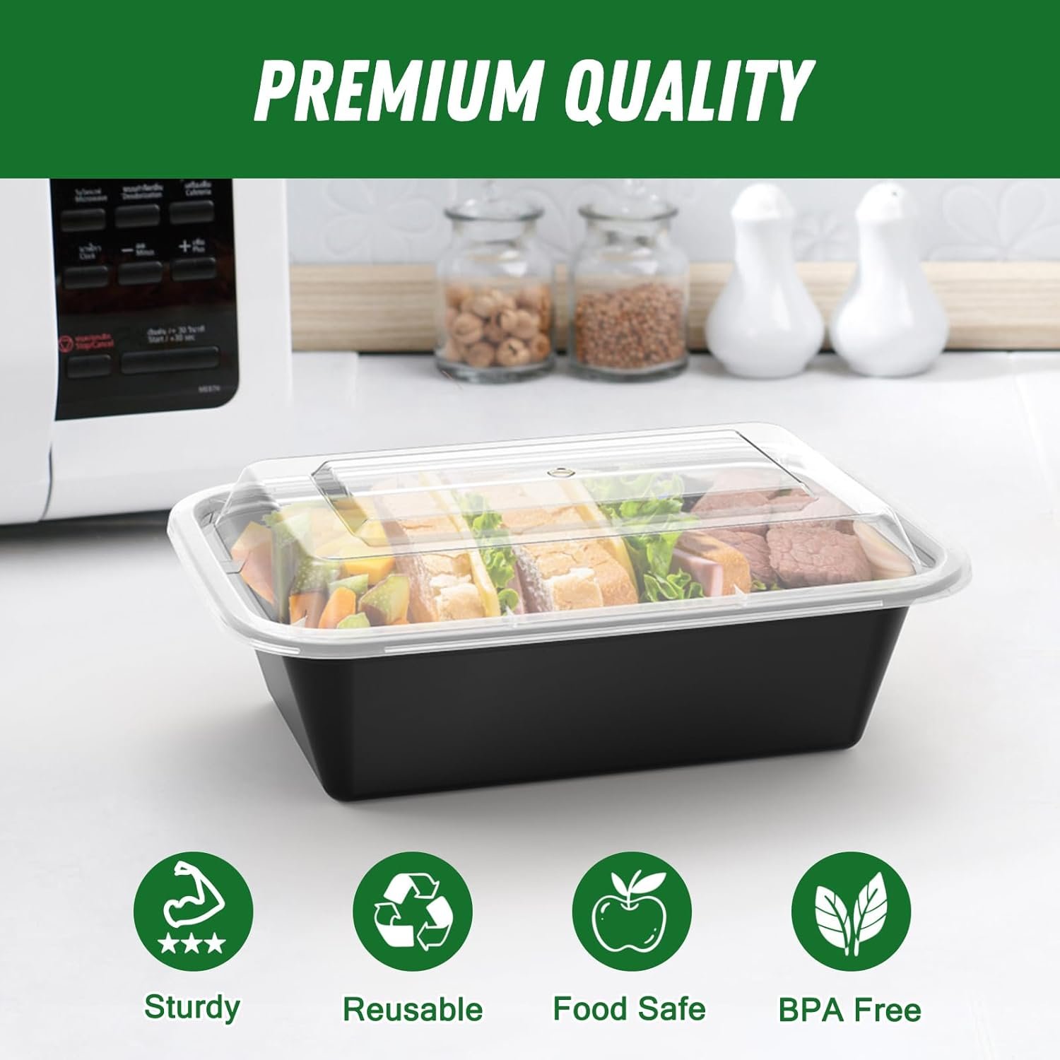 Logo Personalizzato Confezione da 50 (100 Pezzi) Contenitori Meal Prep da 24 oz Riutilizzabili con Coperchi Robusti a Tenuta Stagna Sicuri per Alimenti Adatti a Microonde Congelatore Lavastoviglie per Asporto e Conservazione Alimenti in Plastica Marchio Bianco dal Produttore
