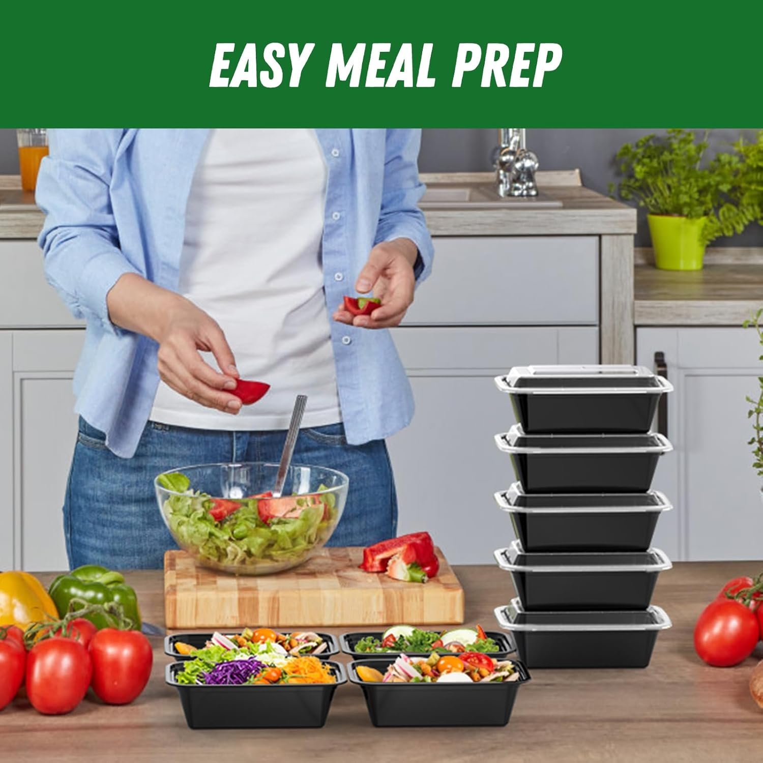Logo Personalizzato Confezione da 50 (100 Pezzi) Contenitori Meal Prep da 24 oz Riutilizzabili con Coperchi Robusti a Tenuta Stagna Sicuri per Alimenti Adatti a Microonde Congelatore Lavastoviglie per Asporto e Conservazione Alimenti in Plastica Marchio Bianco dal Produttore