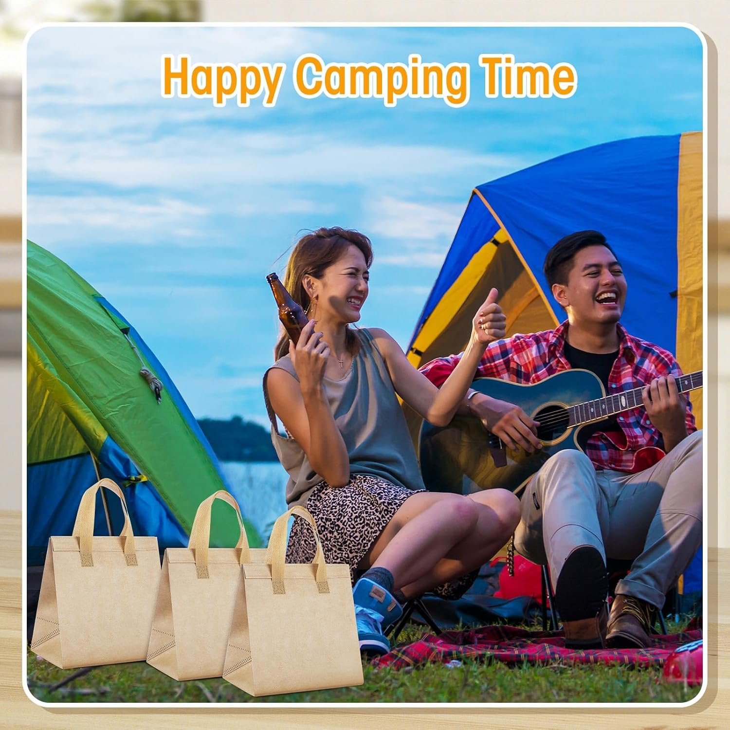 Produttore Borse Termiche Isolate da Asporto 50 Pz con Logo Personalizzato Isolamento Termico per Caffè Tè al Latte Pizza Cibi Caldi Freddi Consegne Catering Ristoranti Picnic 24 x 24 x 15 cm Marchio Bianco Colore Beige