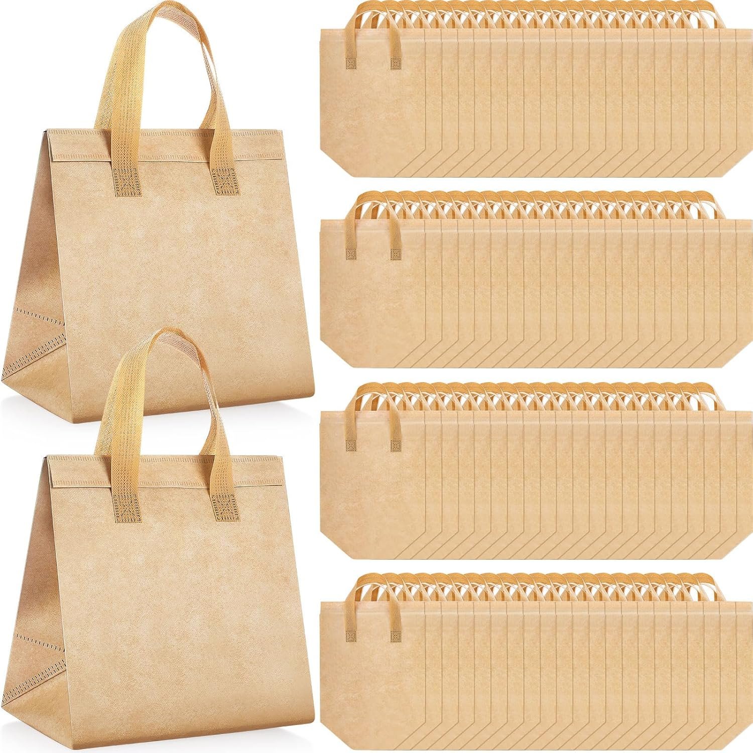 Produttore Borse Termiche Isolate da Asporto 50 Pz con Logo Personalizzato Isolamento Termico per Caffè Tè al Latte Pizza Cibi Caldi Freddi Consegne Catering Ristoranti Picnic 24 x 24 x 15 cm Marchio Bianco Colore Beige