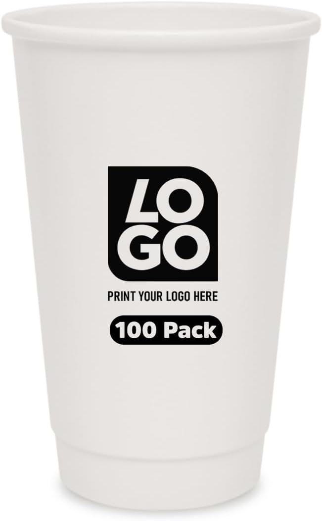 Marchio Bianco Tazze Carta Doppia Parete 16 Oz dal Fornitore con Logo Personalizzato per Caffè Bevande Calde Fredde Distributori Acqua Feste Promozione (QTY 100)
