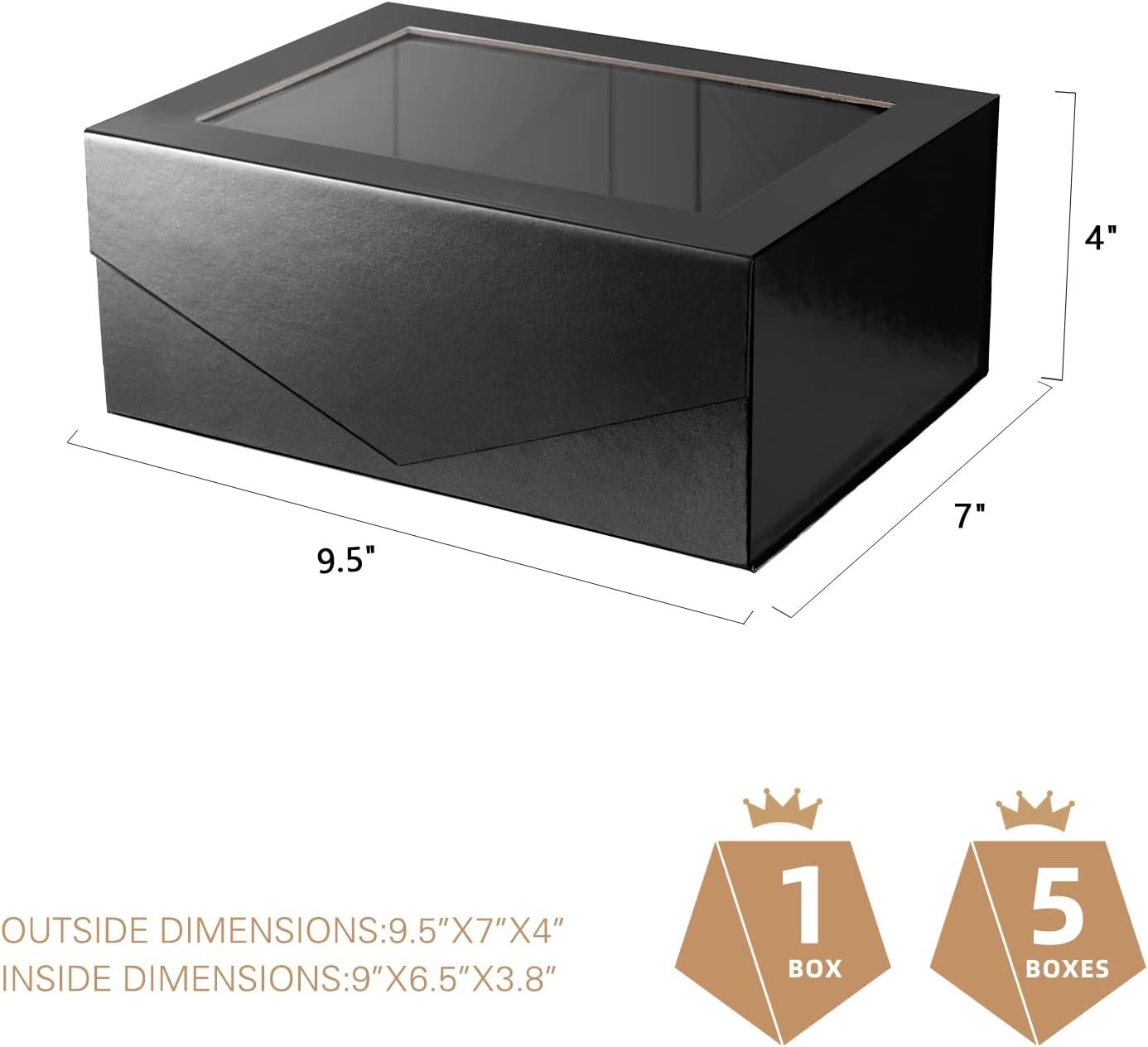 Logo Personalizzato Scatole Regalo Nere Lucide 5 Pezzi con Finestre Trasparenti 9x6,5x3,8 Pollici Coperchi Magnetici Nastri Biglietti Proposte Testimoni Sposo - Marchio Bianco dal Produttore