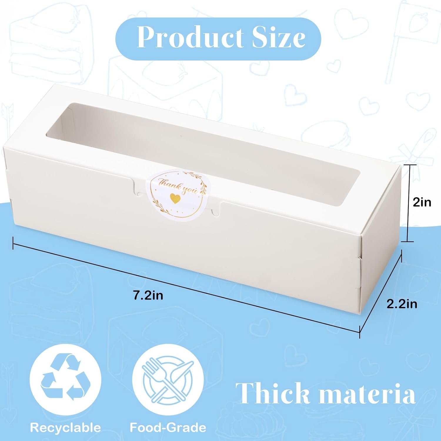Marchio Bianco Scatole per Macaron con Finestra 18,5x5x5 cm Confezione 20 Pz per 6-8 Pezzi Biscotti Caramelle Tartufi da Produttore con Logo Personalizzato