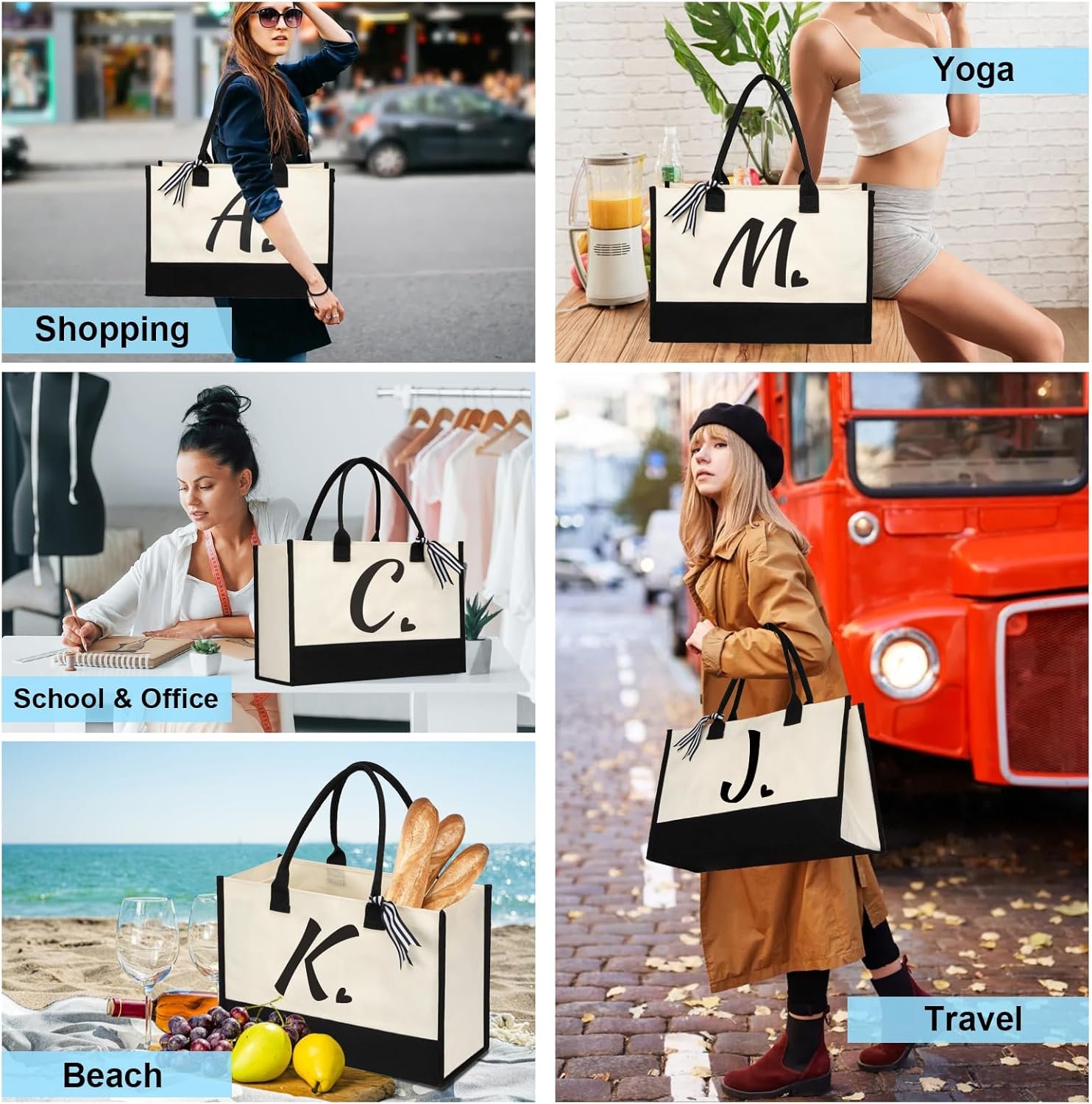 Fornitore Borse Tote Canvas con Logo Personalizzato Iniziale Iuta Spiaggia Regalo Donne Vacanze Compleanni Amici Nozze Capodanno Marchio Bianco
