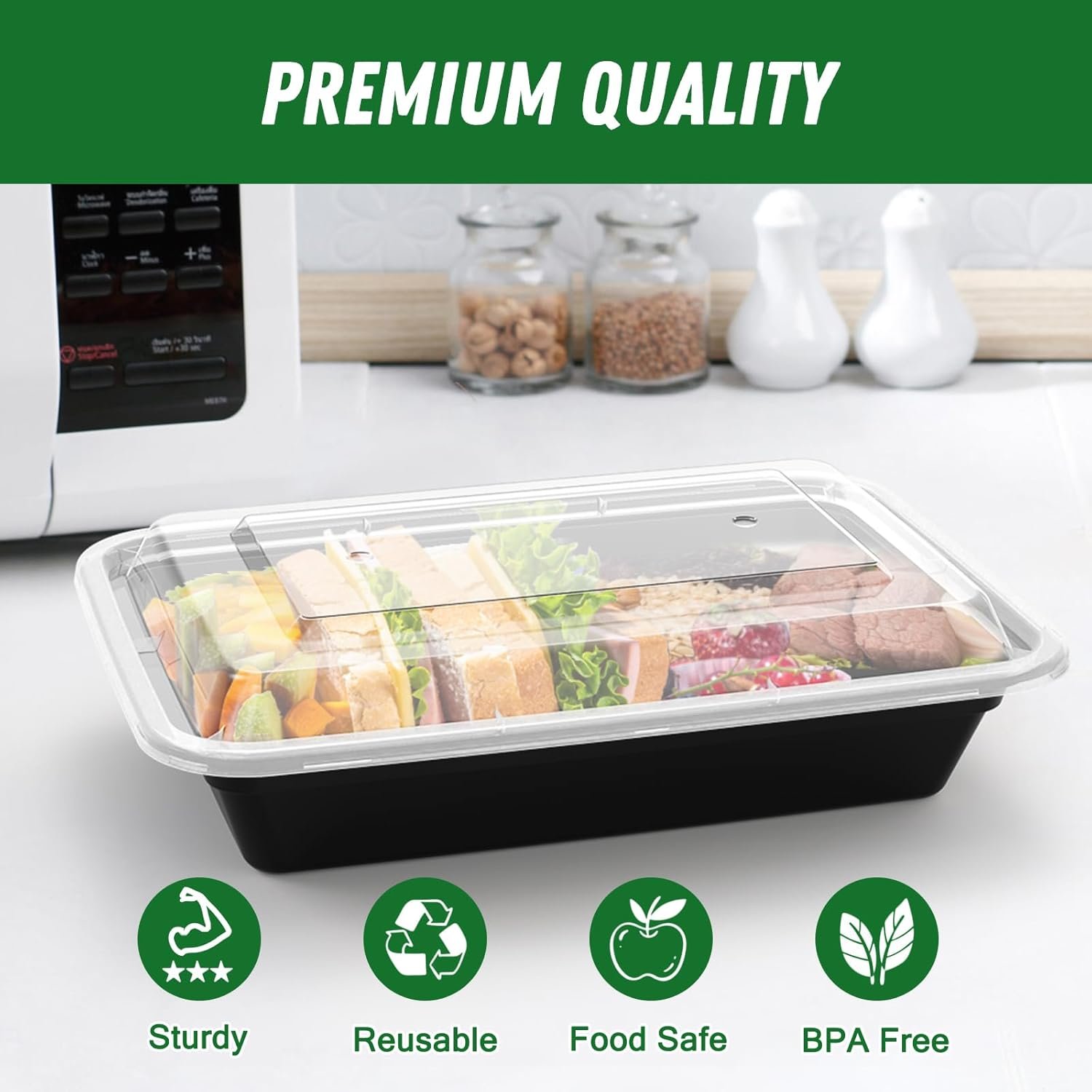 Fabbrica di Contenitori Meal Prep da 28 oz con Logo Personalizzato Confezione da 50 (100 Pezzi) Riutilizzabili con Coperchi Ermetici Sicuri per Alimenti Microonde Congelatore Lavastoviglie Marchio Bianco