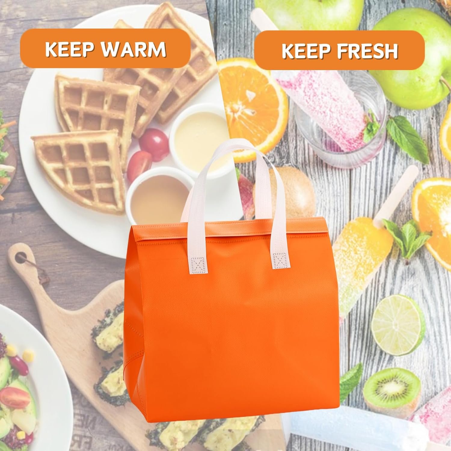 Marchio Bianco 25 Pezzi Borse Termiche Isolate per Asporto Food Delivery Arancione con Logo Personalizzato Caffè Spesa Cibi Caldi Freddi Surgelati da Fornitore 24 x 15 x 25 cm