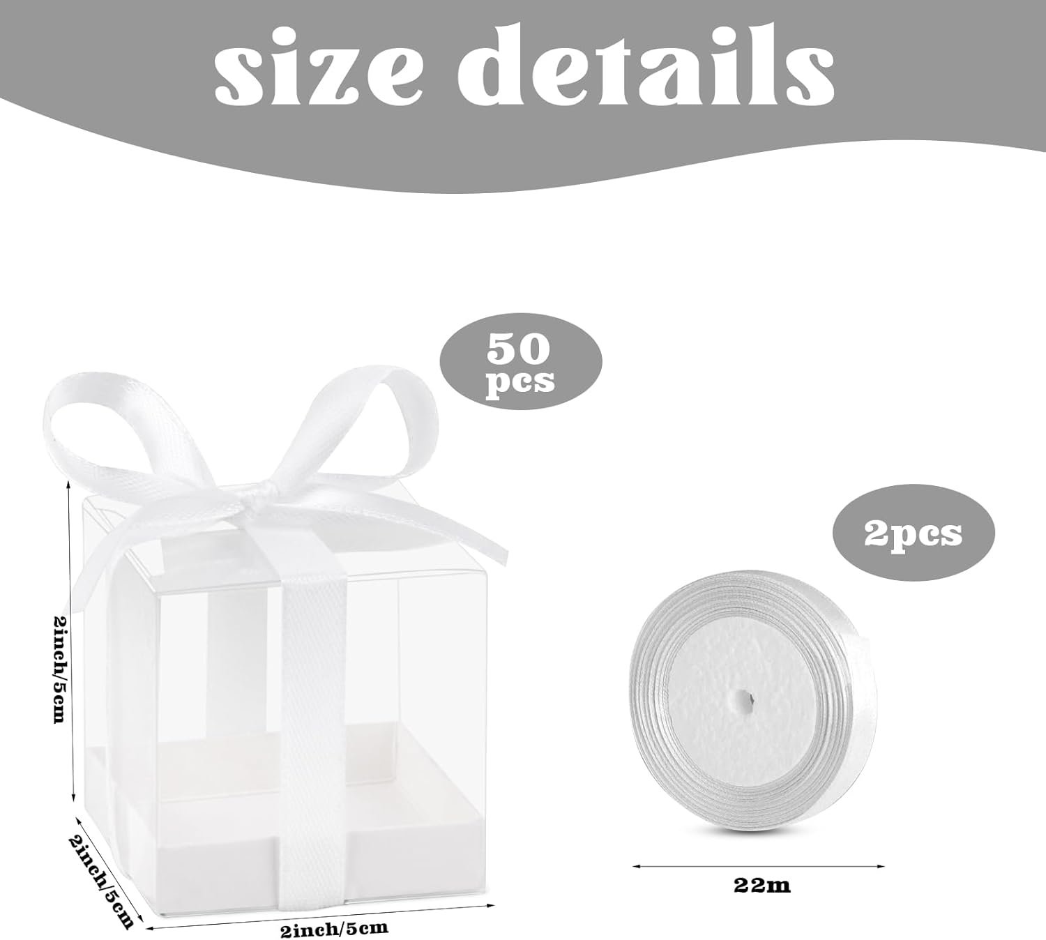 Fornitore Scatoline Bomboniere Trasparenti 2x2x2 Pollici con Nastri Bianchi Confezione da 50 Mini Plastica per Matrimonio Compleanno Baby Shower Logo Personalizzato Marchio Bianco