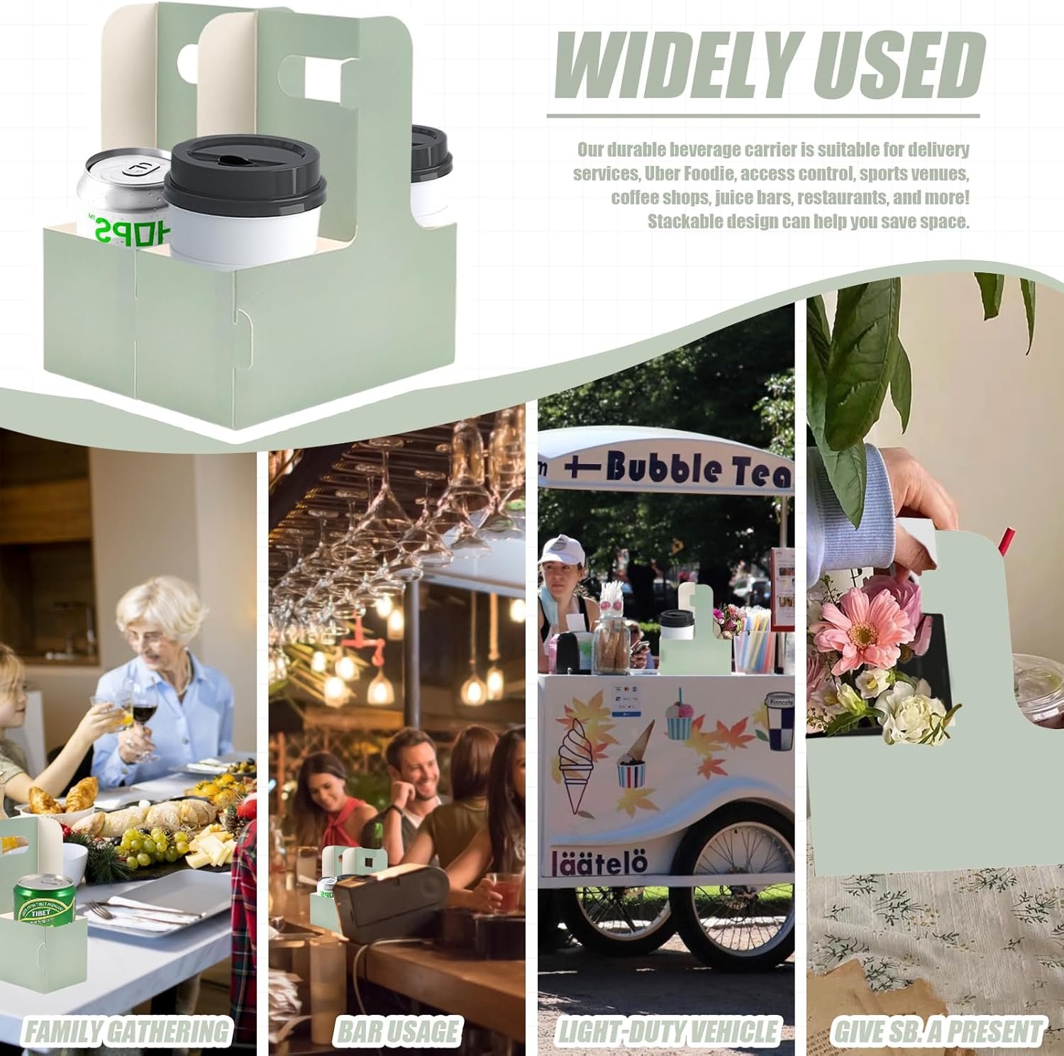 Logo Personalizzato Portatazza Usa e Getta per 2 Bicchieri con Maniglia Verde 15 Pezzi per Bevande Calde/Fredde Caffè Consegne da Produttore Marchio Bianco