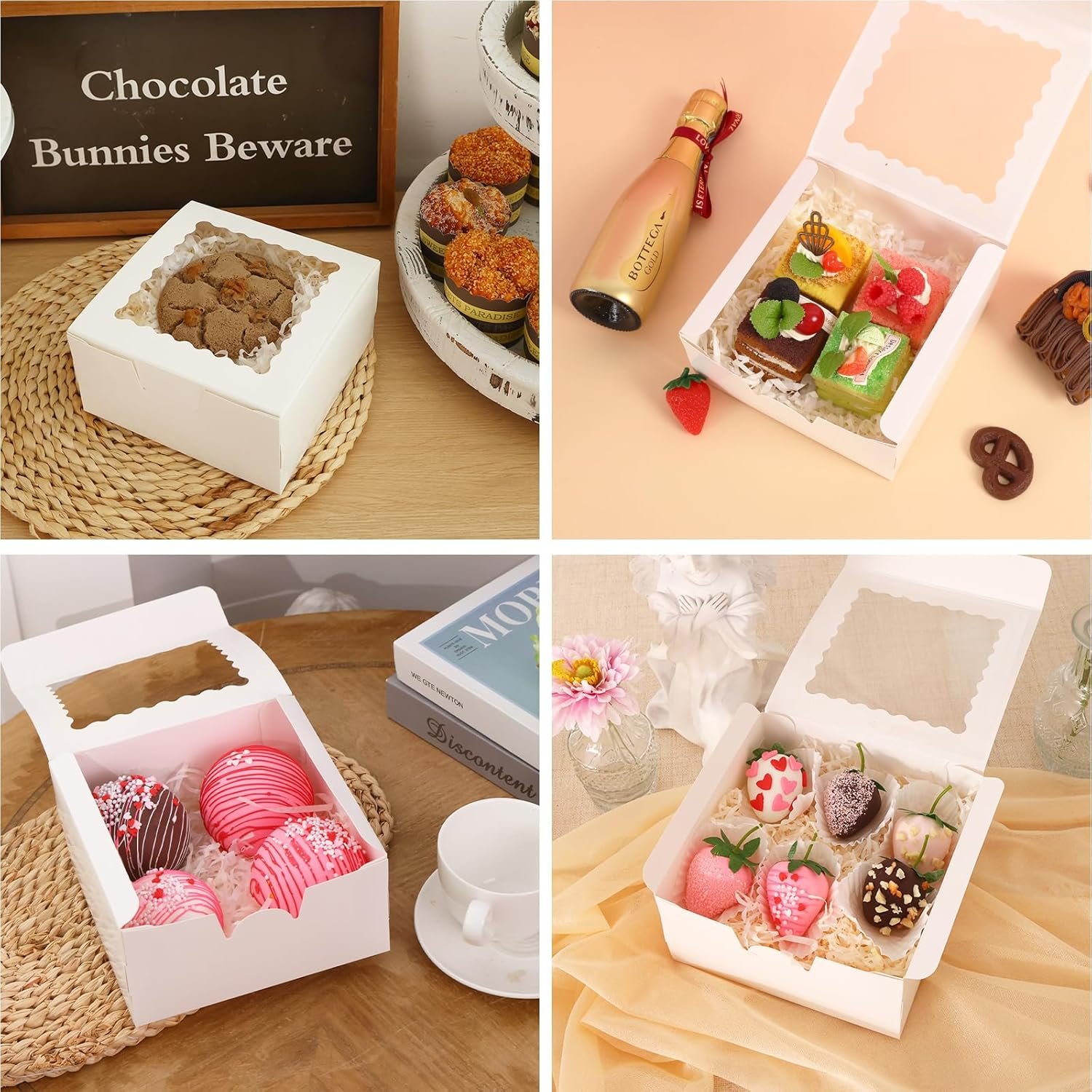 Logo Personalizzato Scatole Biscotti con Finestra 16 pz 15x15x8 cm Marchio Bianco per Dolcetti Fragole Cioccolato Cupcake Pasticceria con Adesivi Fornitore