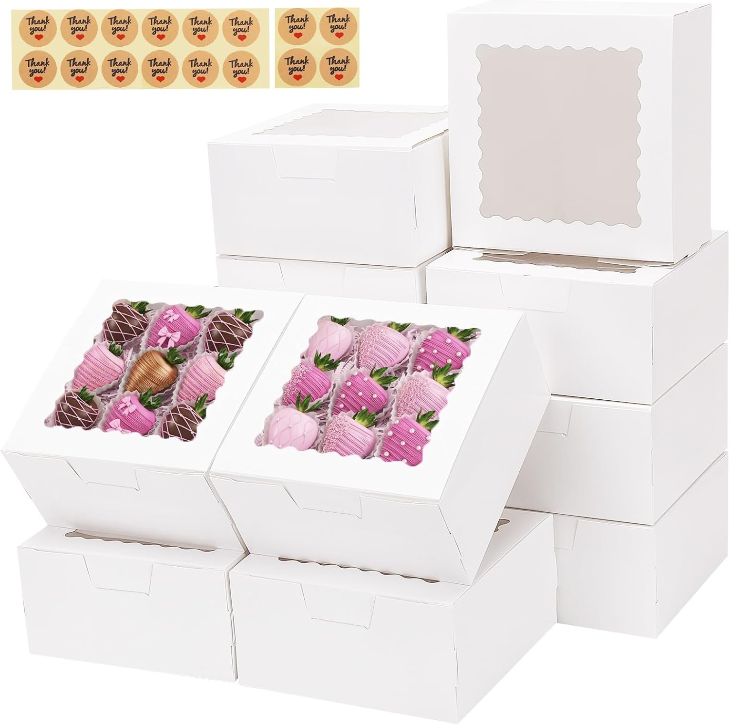 Logo Personalizzato Scatole Biscotti con Finestra 16 pz 15x15x8 cm Marchio Bianco per Dolcetti Fragole Cioccolato Cupcake Pasticceria con Adesivi Fornitore