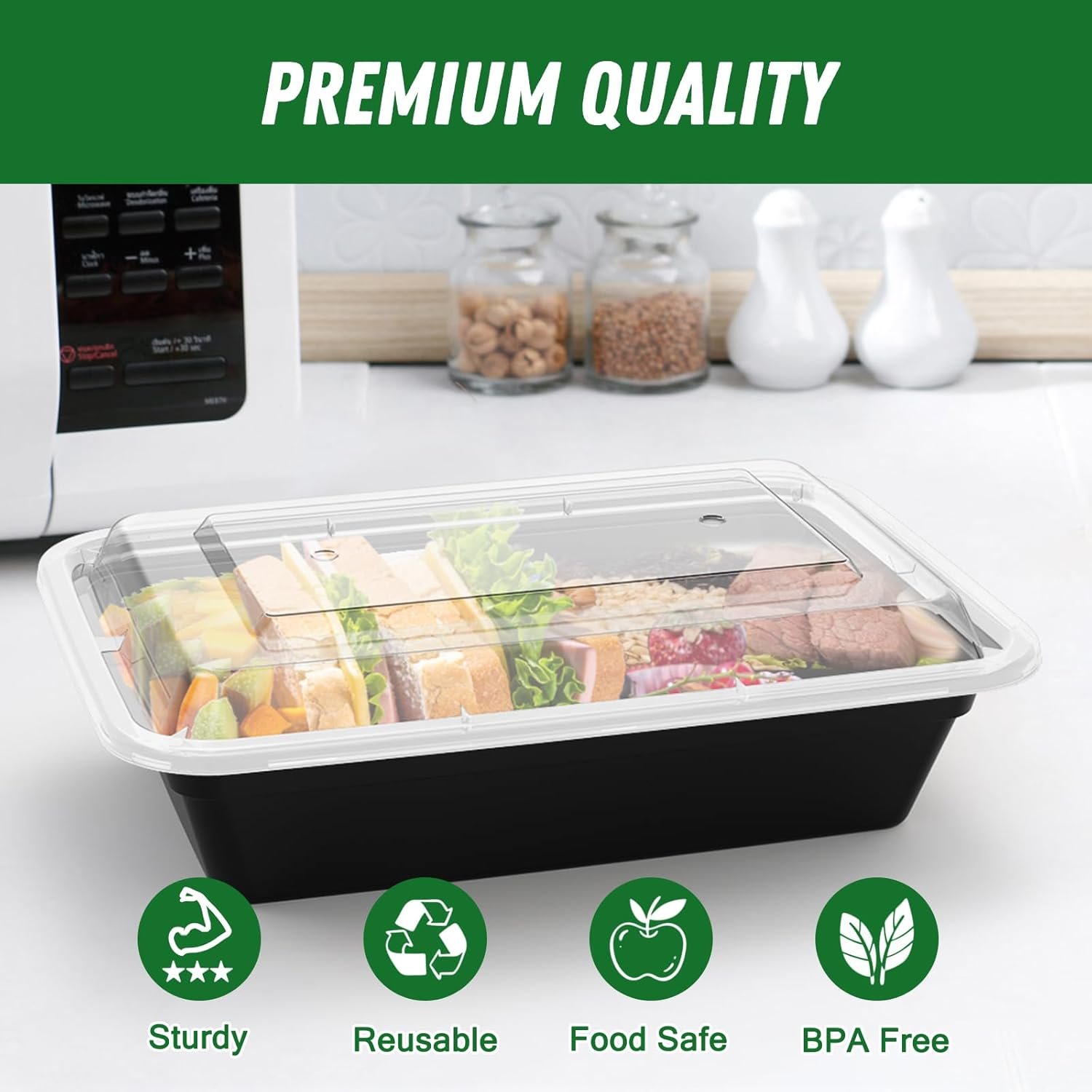Marchio Bianco Confezione da 50 (100 Pezzi) Contenitori per Meal Prep da 32 oz con Logo Personalizzato Riutilizzabili con Coperchi Ermetici Robust i Sicuri per Alimenti Microonde Freezer Lavastoviglie dal Fornitore